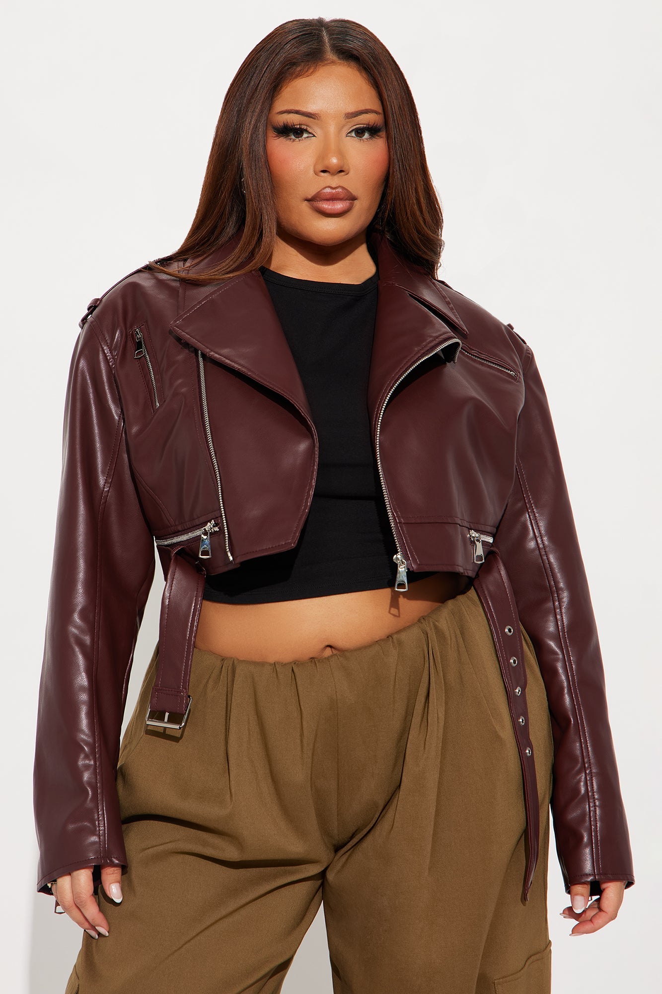 Total Drama Cropped Moto Jacket - Burgundy