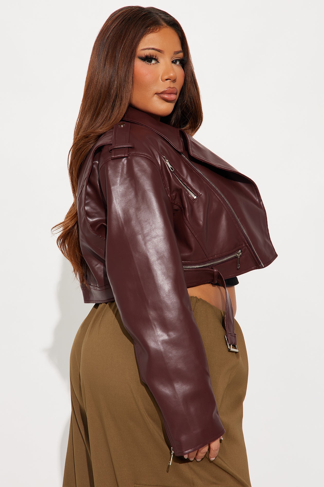 Total Drama Cropped Moto Jacket - Burgundy