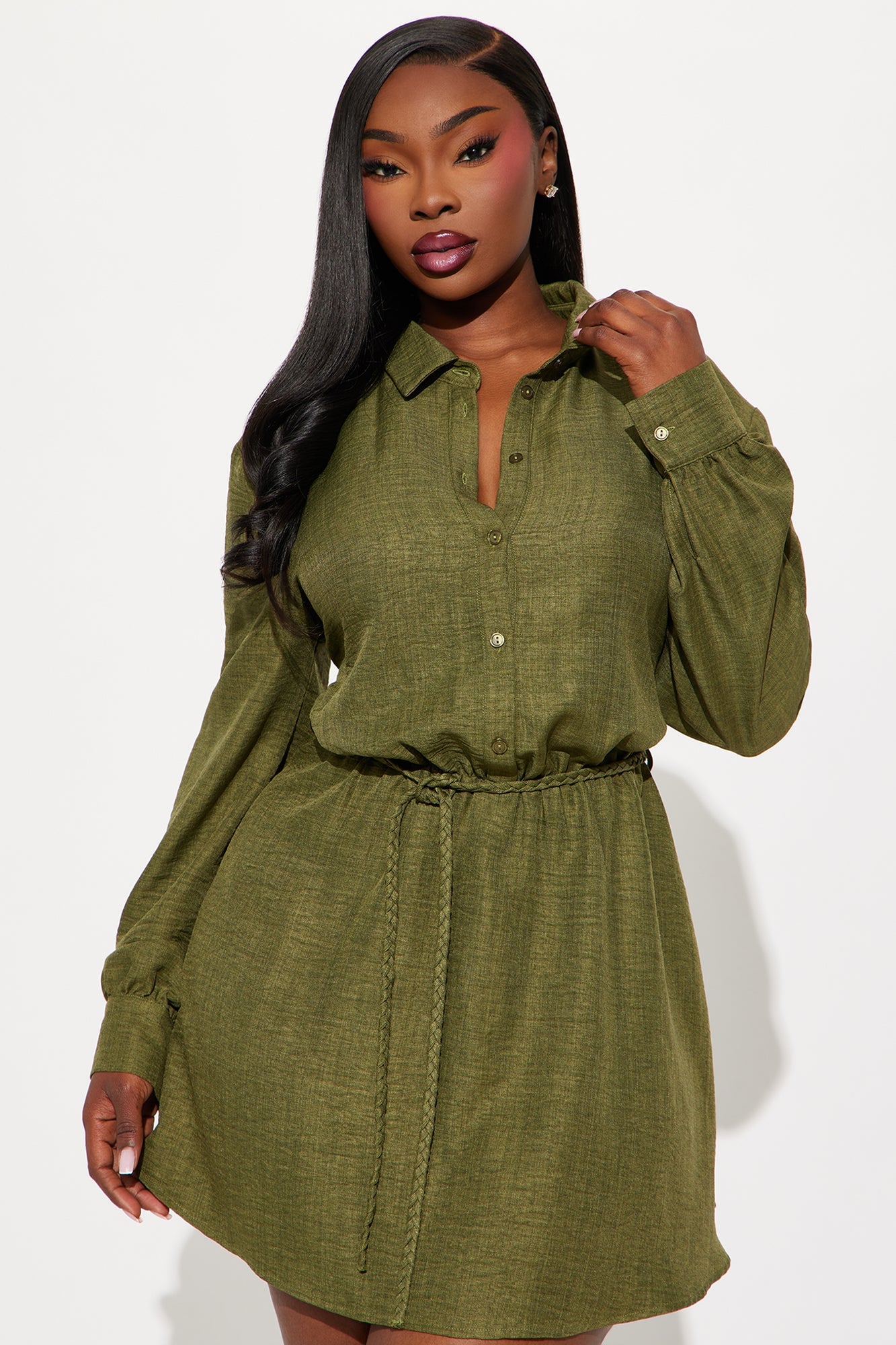 Julia Belted Linen Mini Dress - Olive