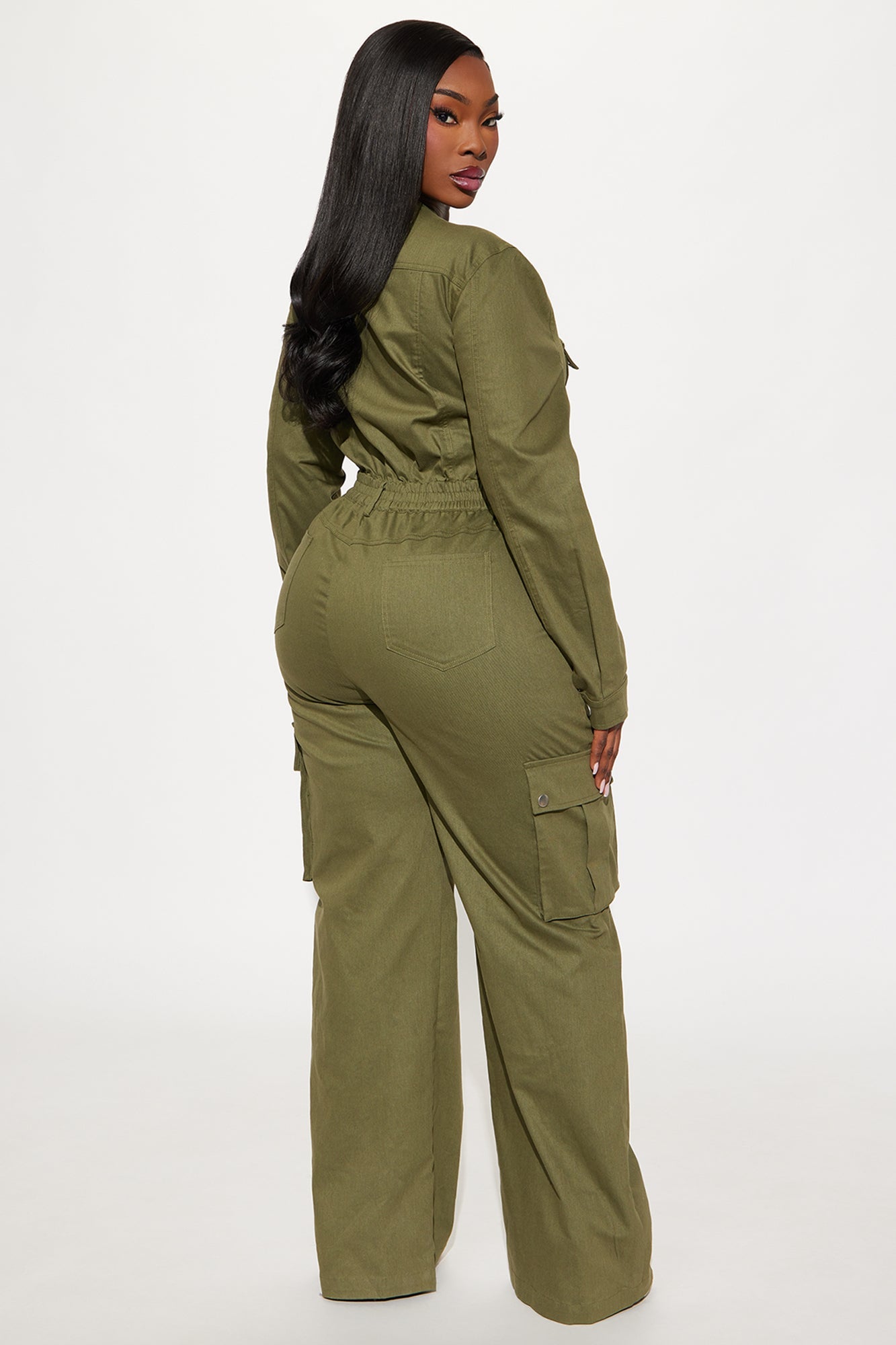 Victoria Cargo Wide Leg Jumpsuit - Olive