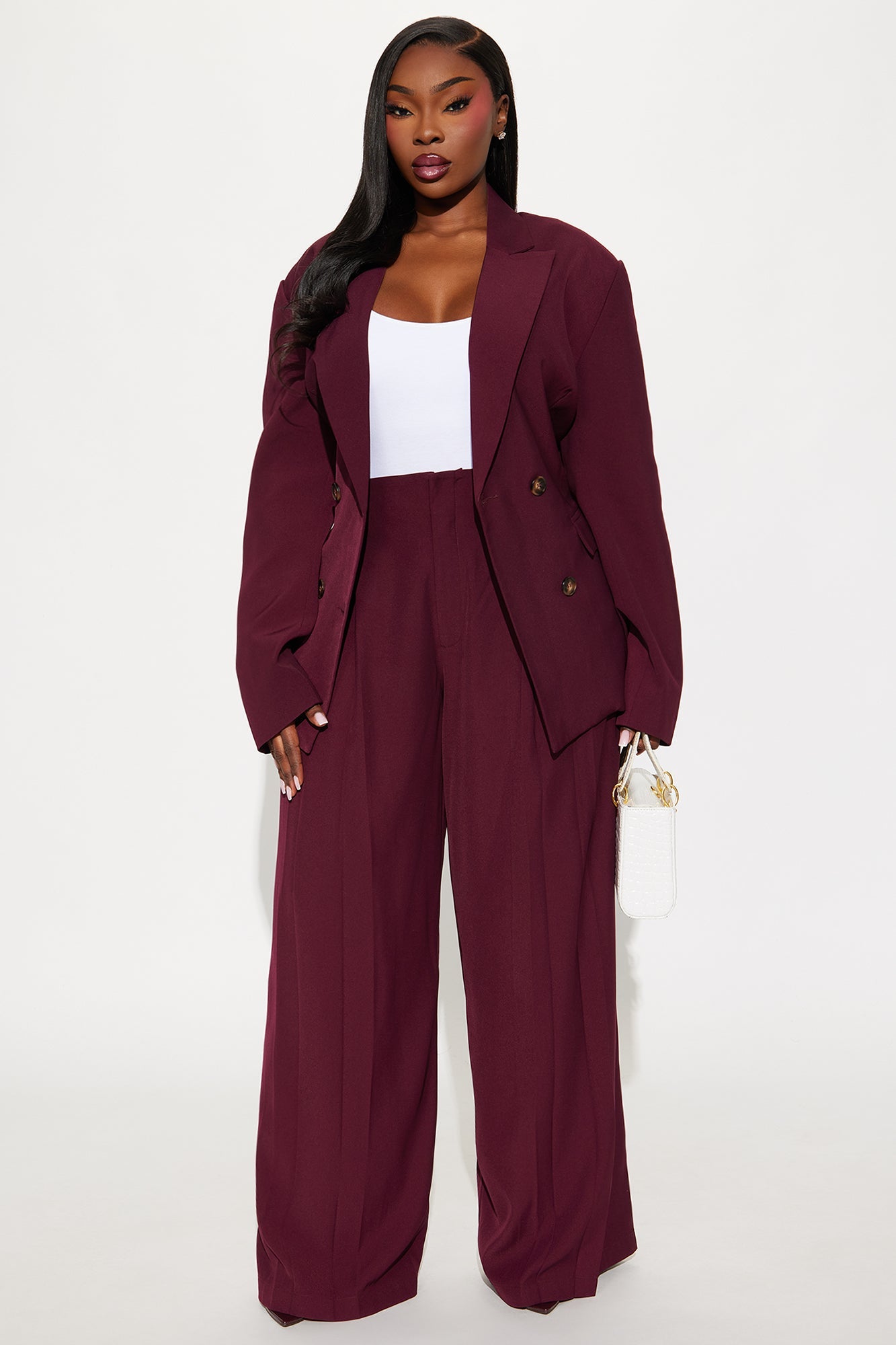 End Of Time Wide Leg Belted Trousers 33″ - Wine