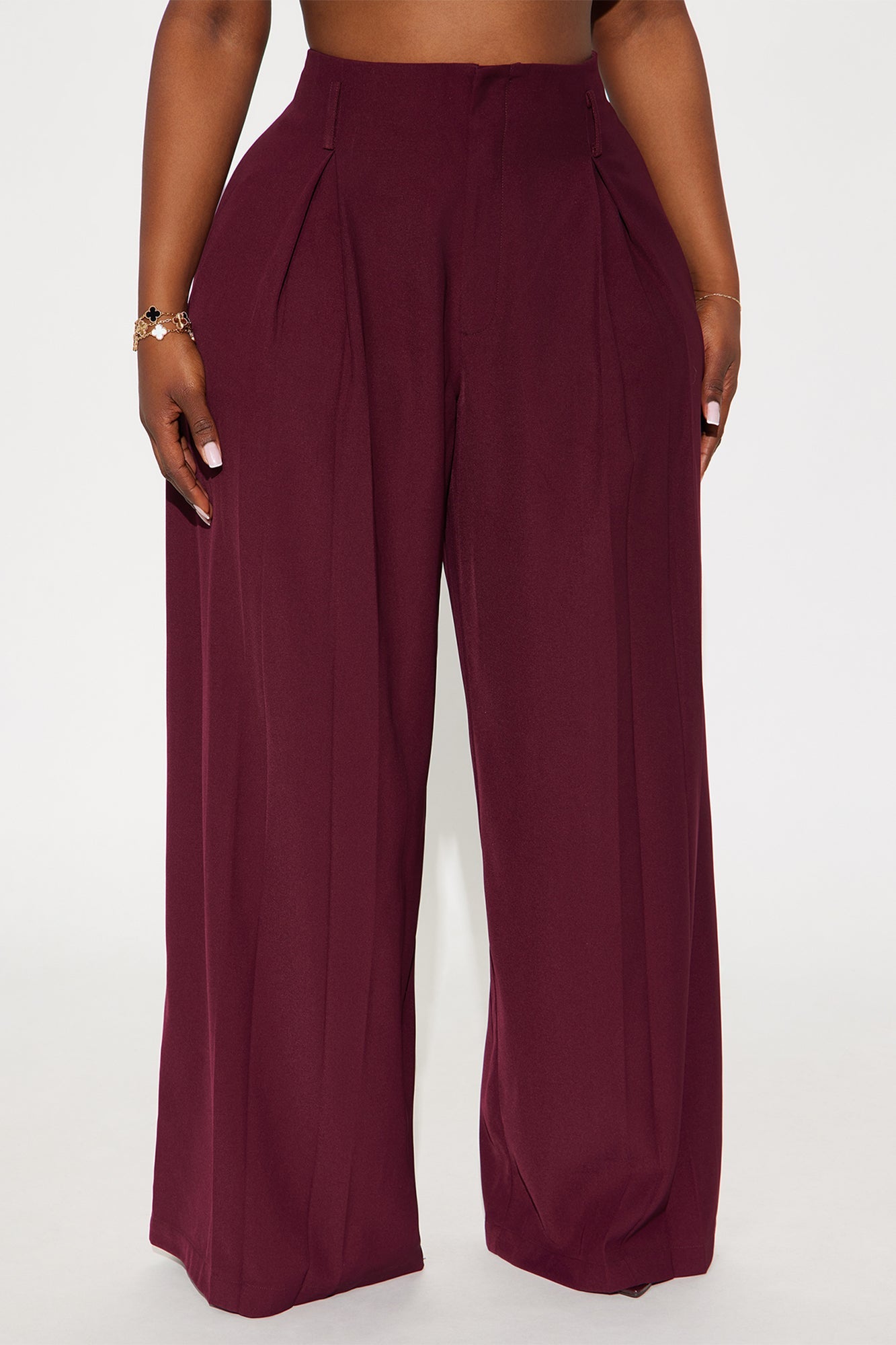 End Of Time Wide Leg Belted Trousers 33″ - Wine