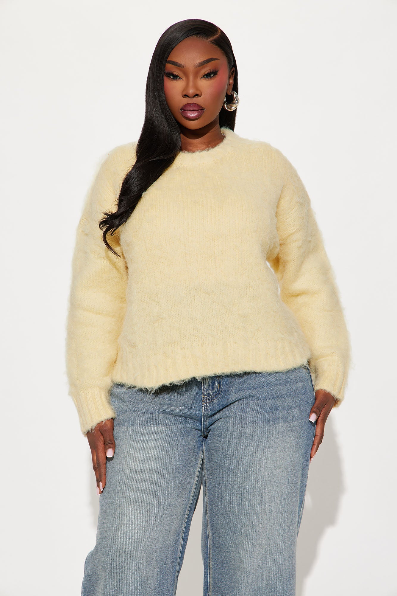 Stepping Out Fuzzy Sweater - Butter Yellow