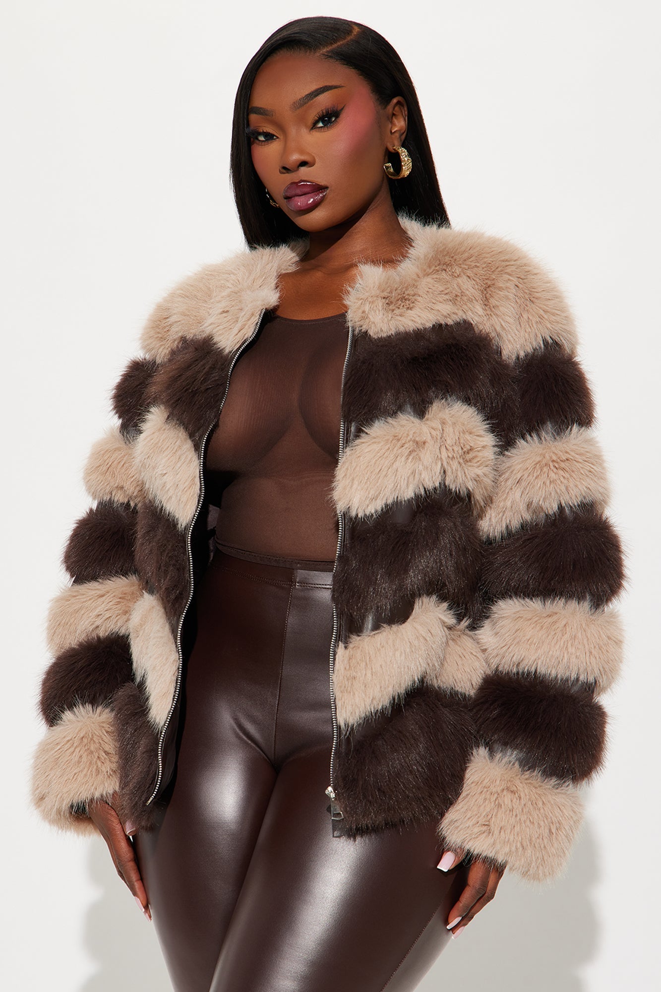 Gia Faux Fur Coat - Chocolate