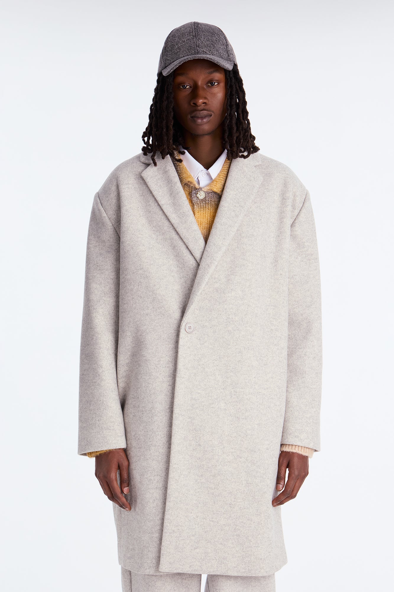 Elevated Faux Wool Double Breasted Car Coat - Grey
