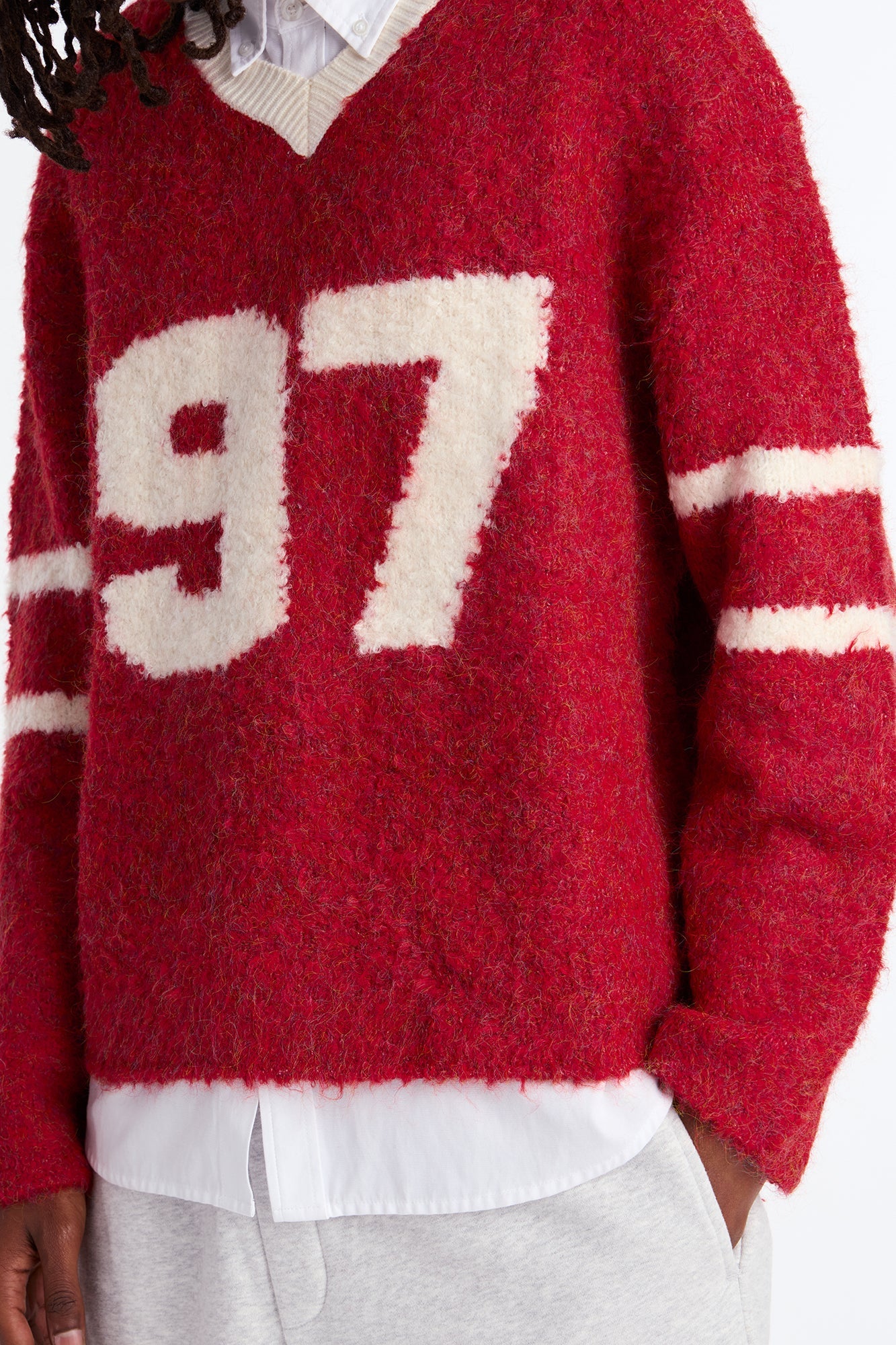 Boxy Winning Team Fuzzy Knit - Red