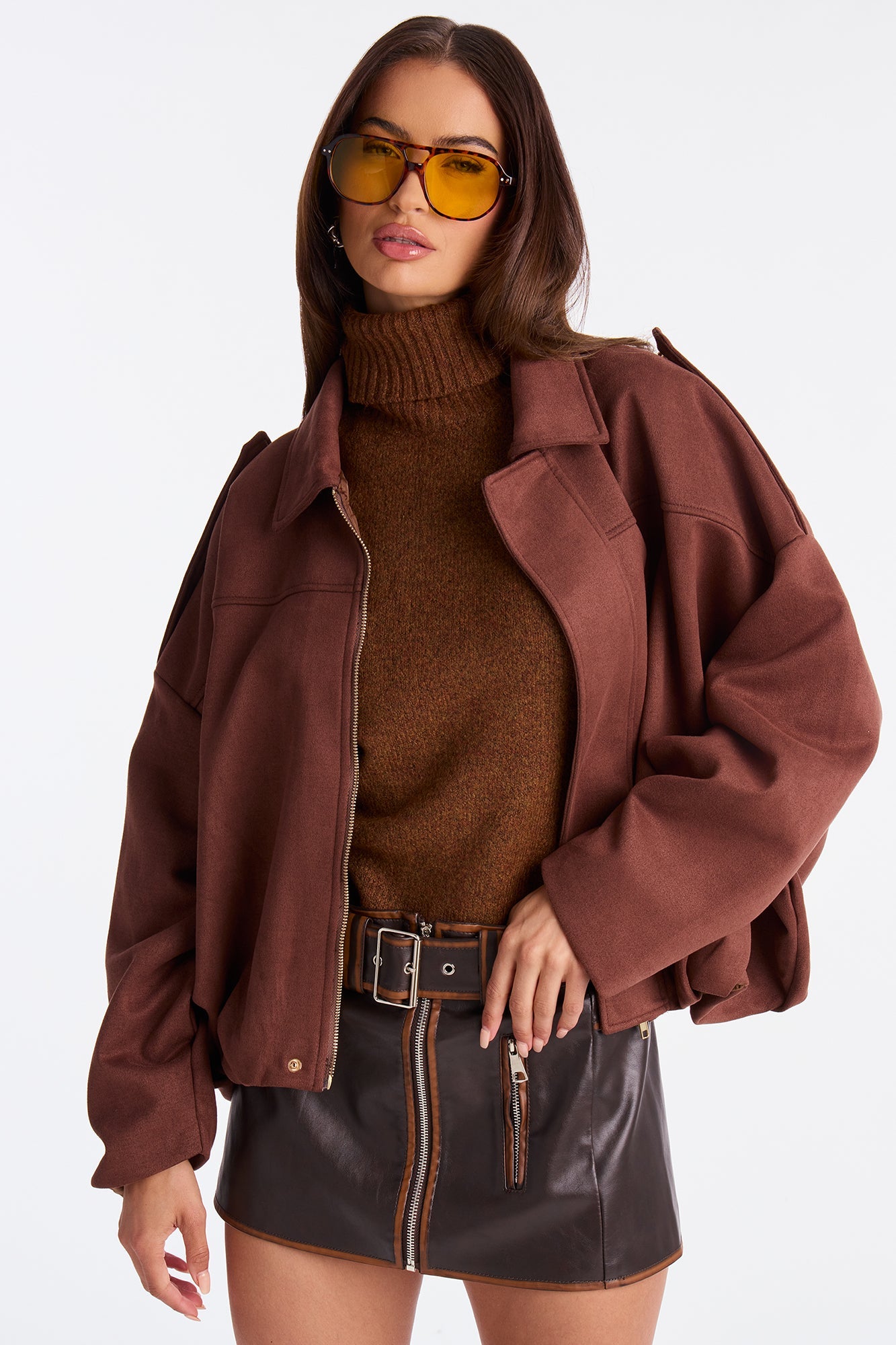 Harlowe Oversized Faux Suede Jacket - Brown