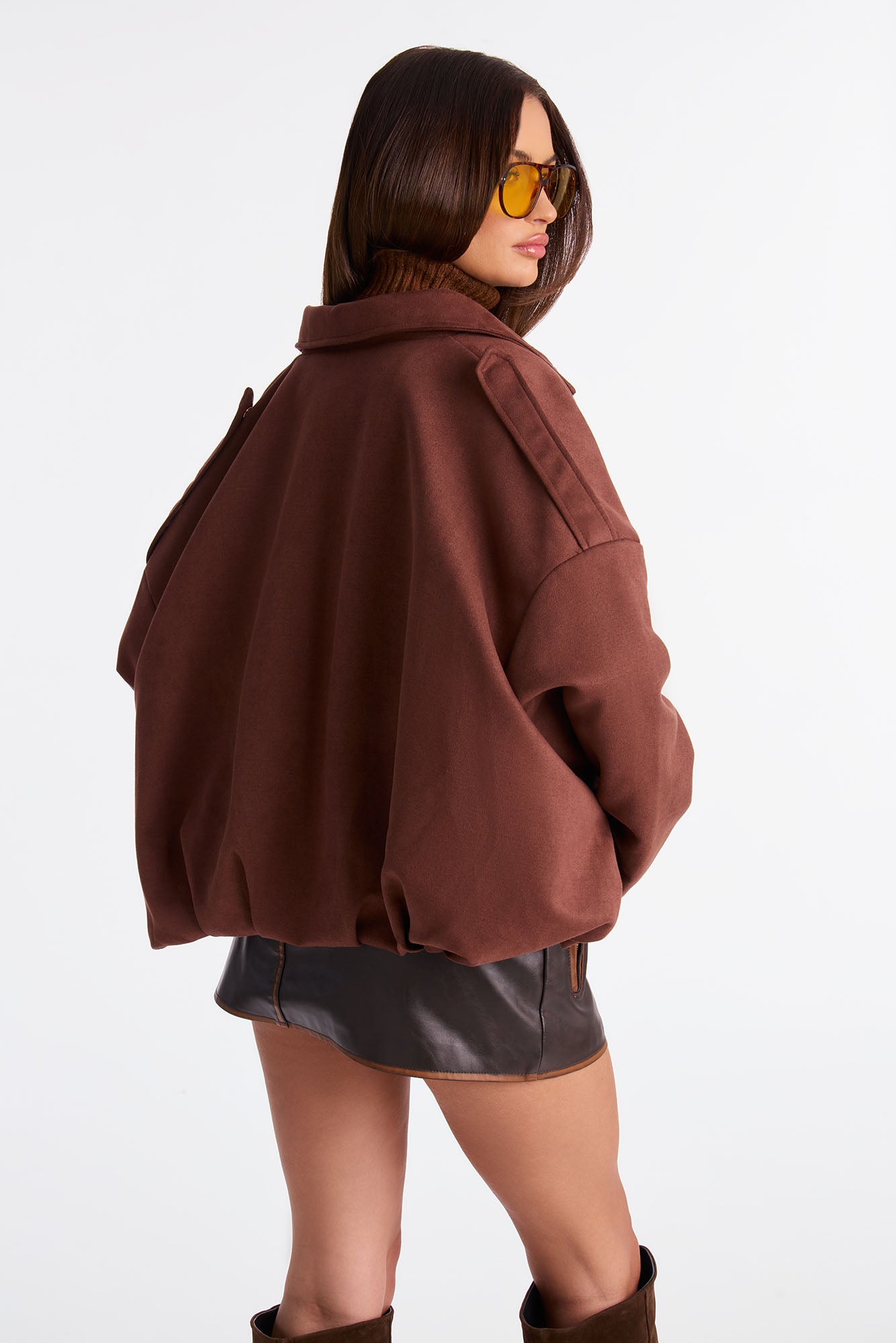 Harlowe Oversized Faux Suede Jacket - Brown