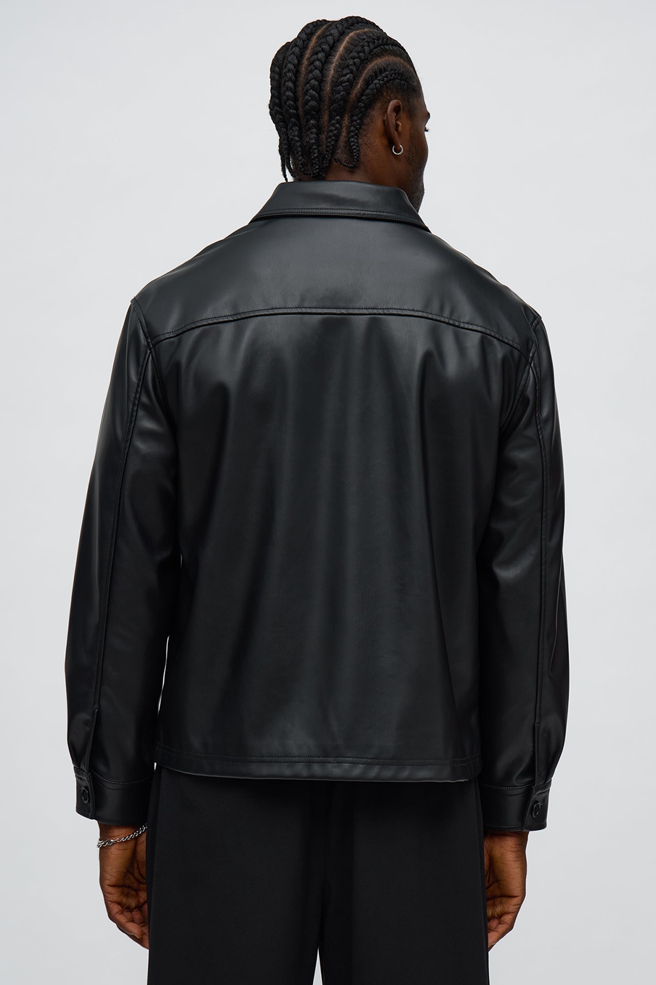 Relaxed Faux Leather Chore Jacket - Black