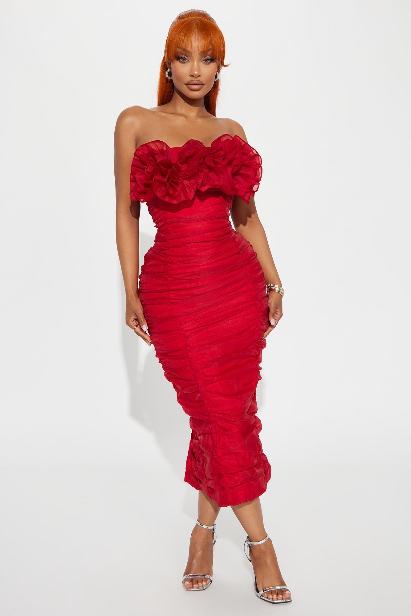 Call Me Queen Organza Midi Dress - Red