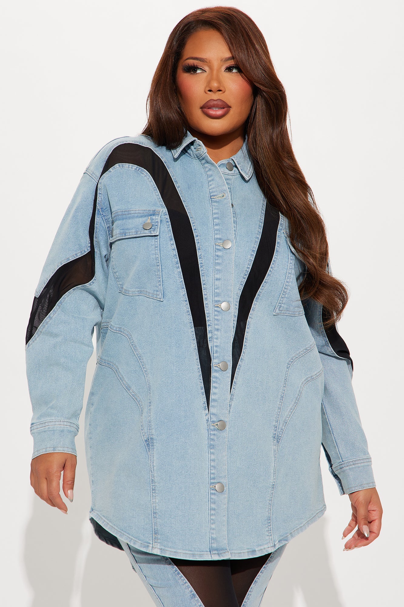 Switching Gears Stretch Denim Shacket - Light Wash