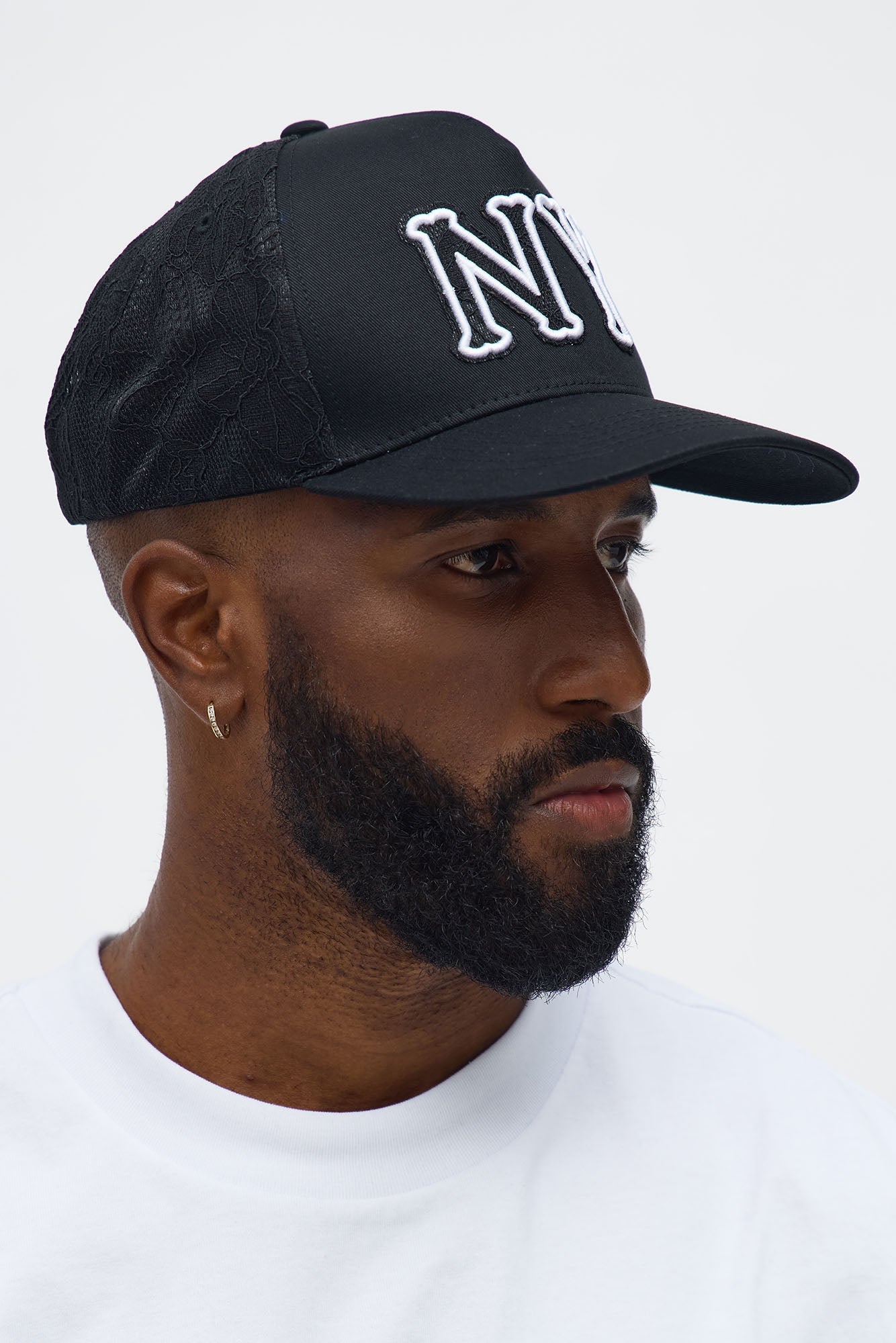 New York Lace Structured Snapback Hat - Black