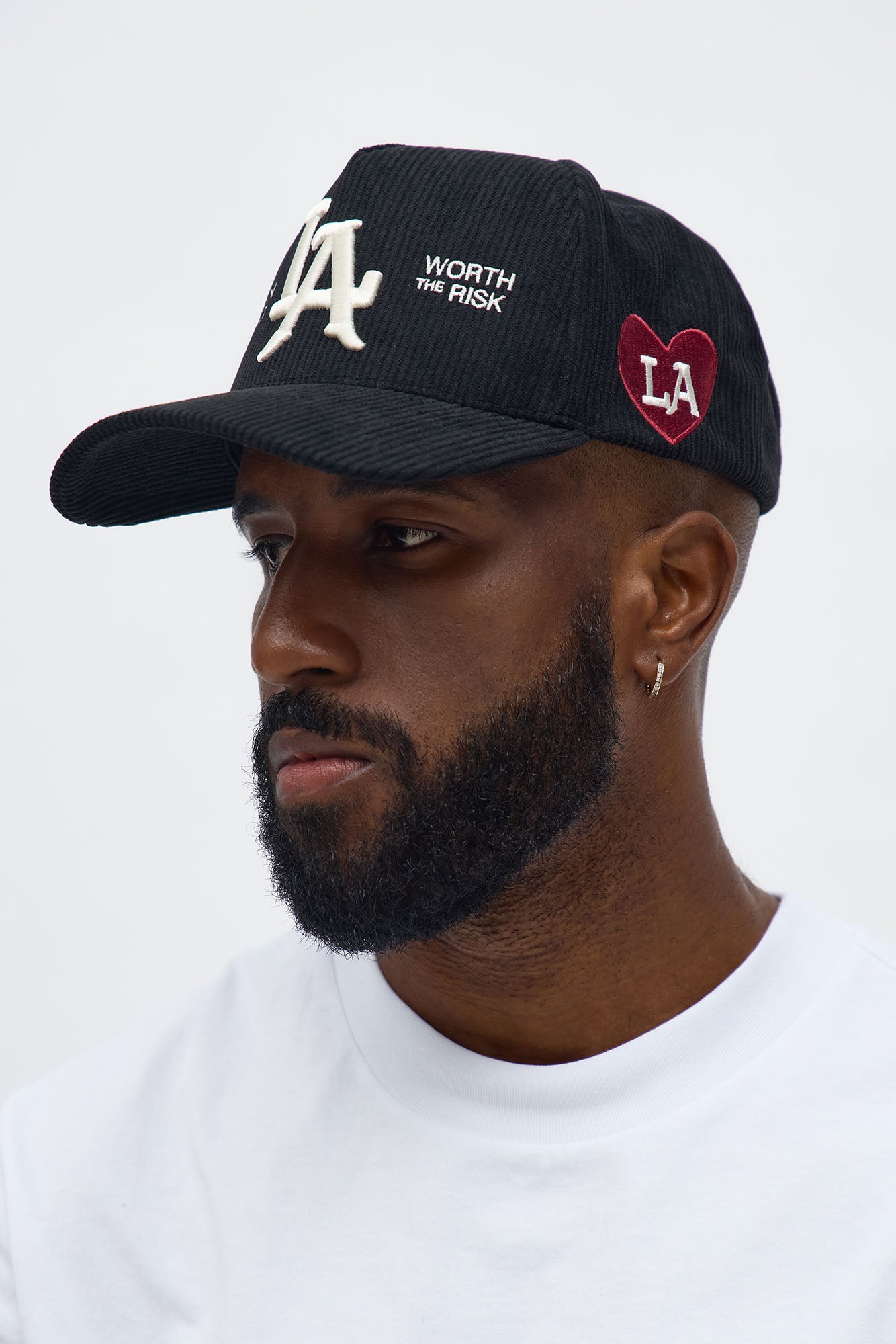 LA Heart Corduroy Structured Snapback Hat - Black