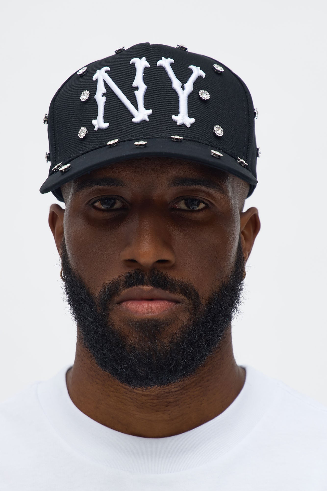 New York Embellished Structured Snapback Hat - Black