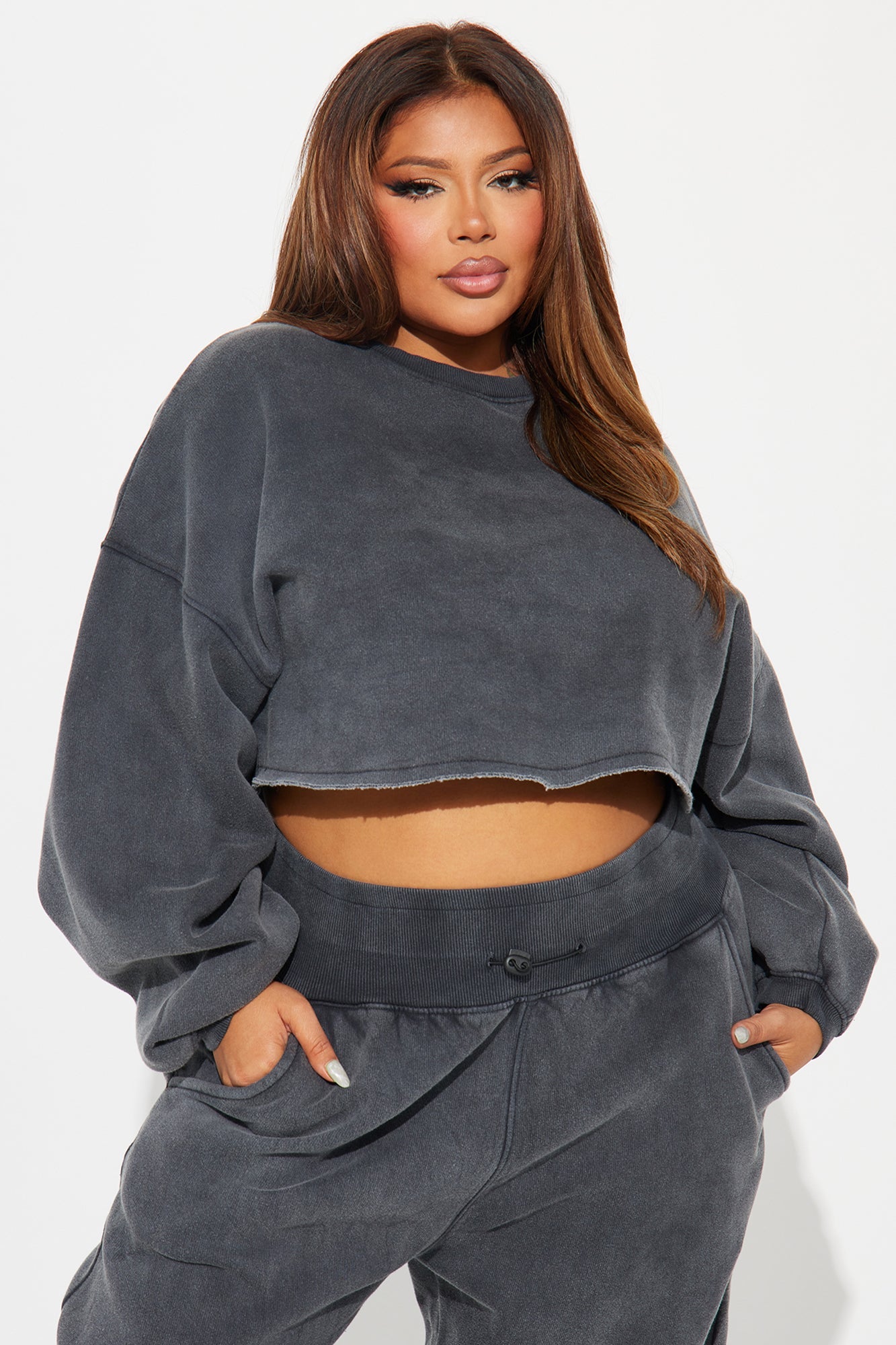 Feeling Good Fleece Jogger Set - Charcoal