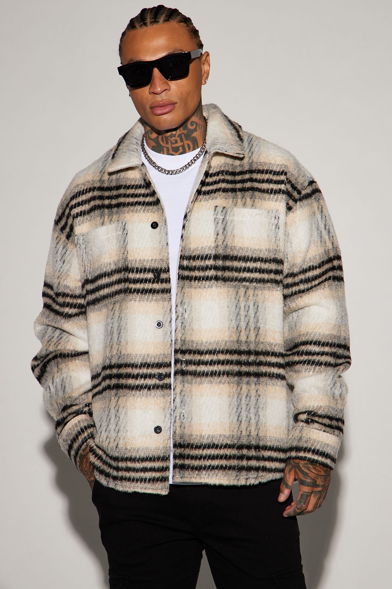 Move Up Plaid Shacket - Black/combo