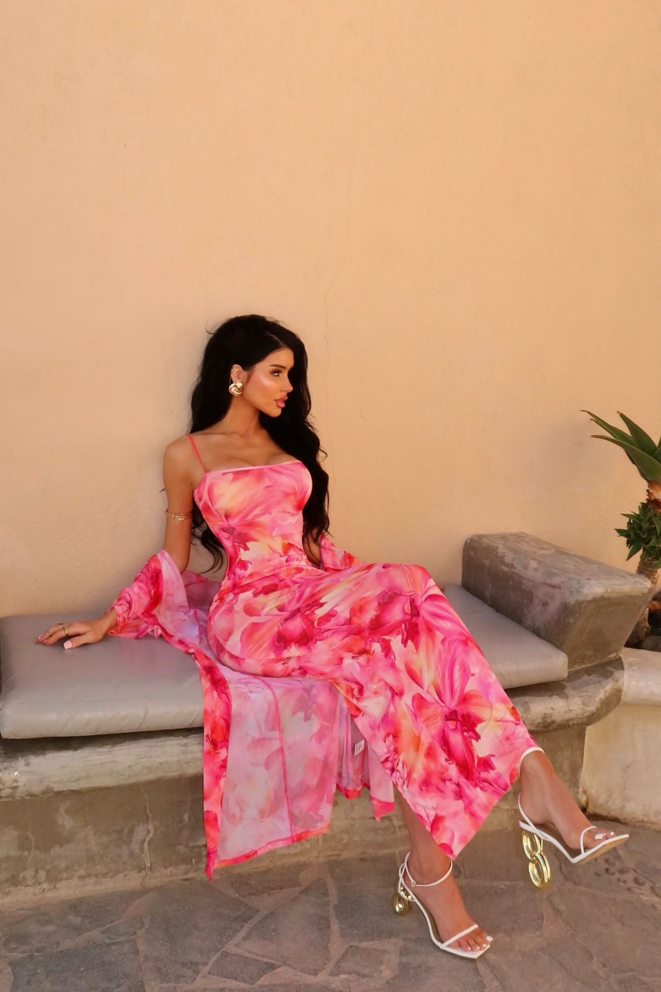 Nathalia Floral Maxi Dress Set - Pink/combo