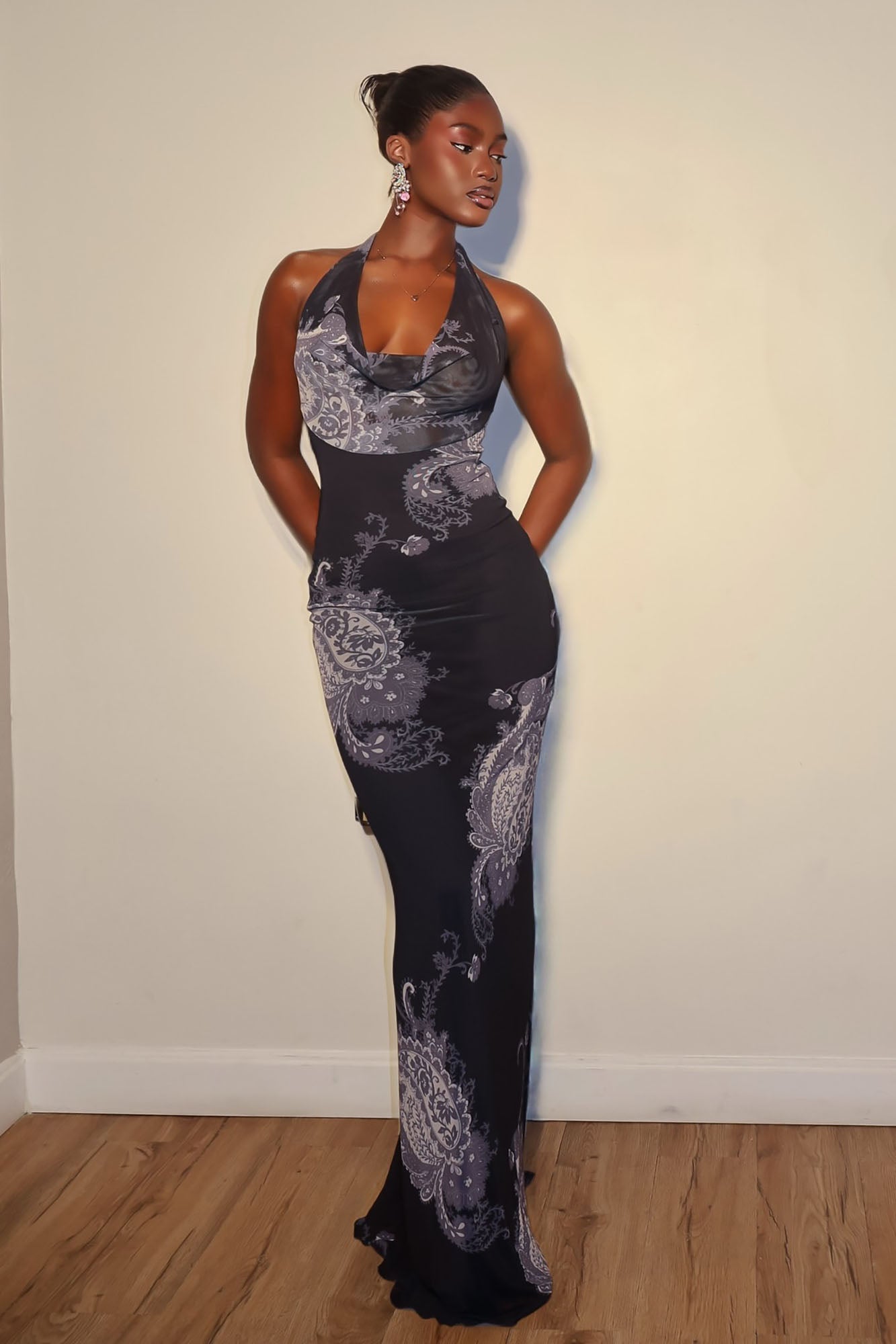 Pretty In Paisley Halter Maxi Dress - Navy/combo