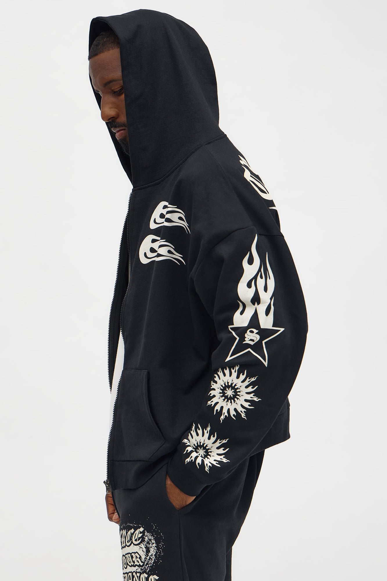 In The Chaos Zip Up Oversized Hoodie - Black