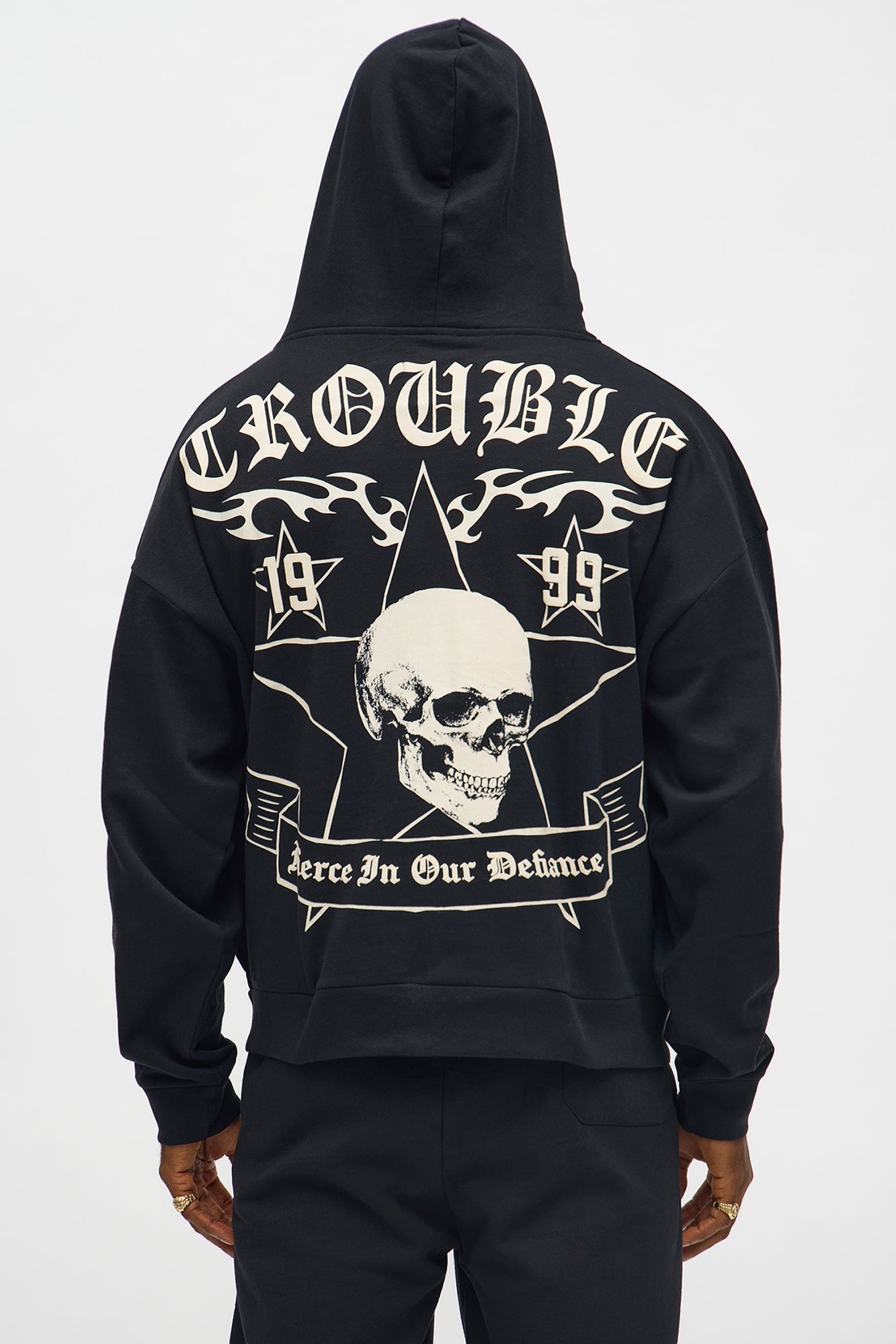 In The Chaos Zip Up Oversized Hoodie - Black
