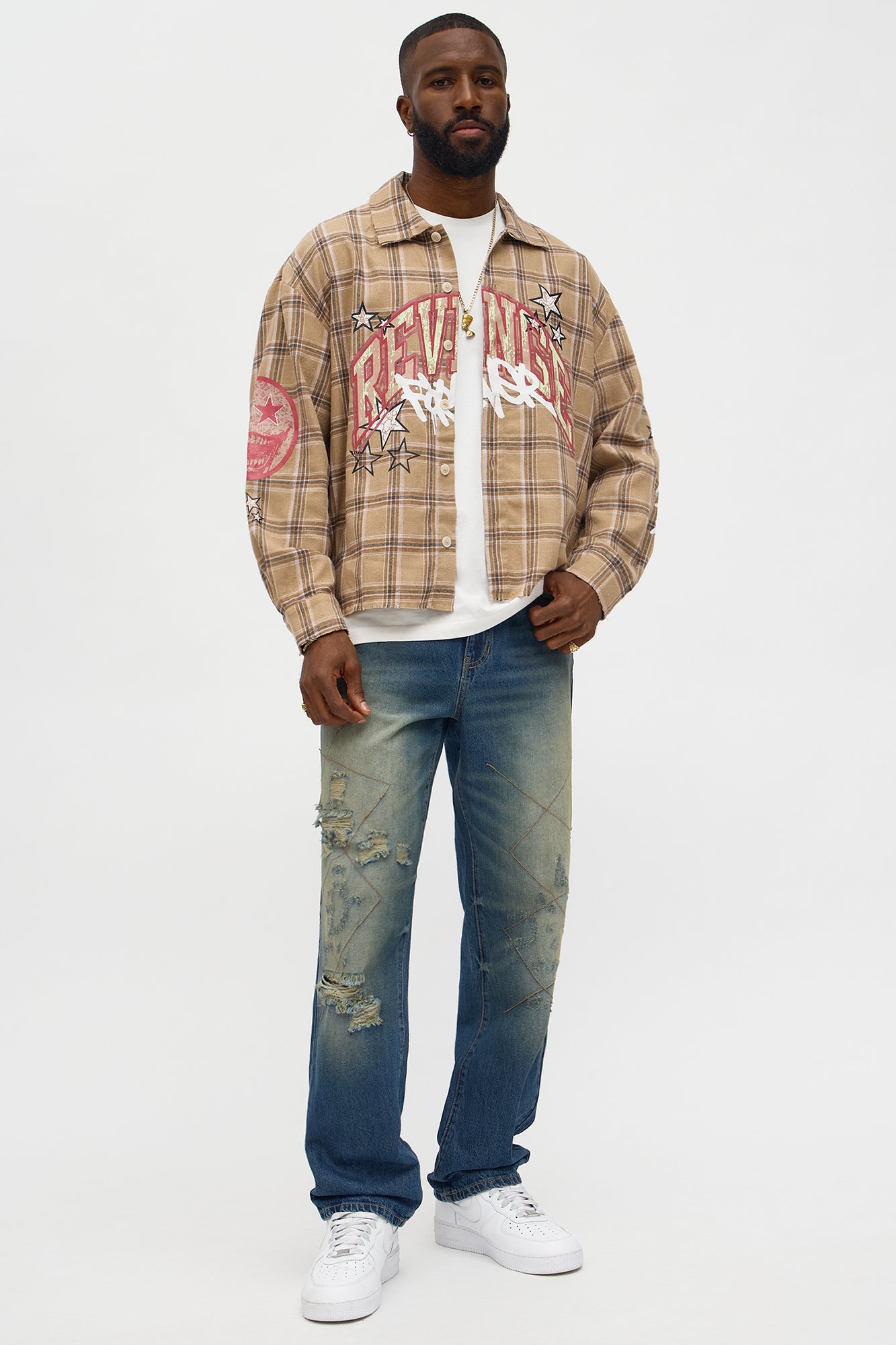 Straight With Stitches Distressed Jean - Vintage Blue Wash