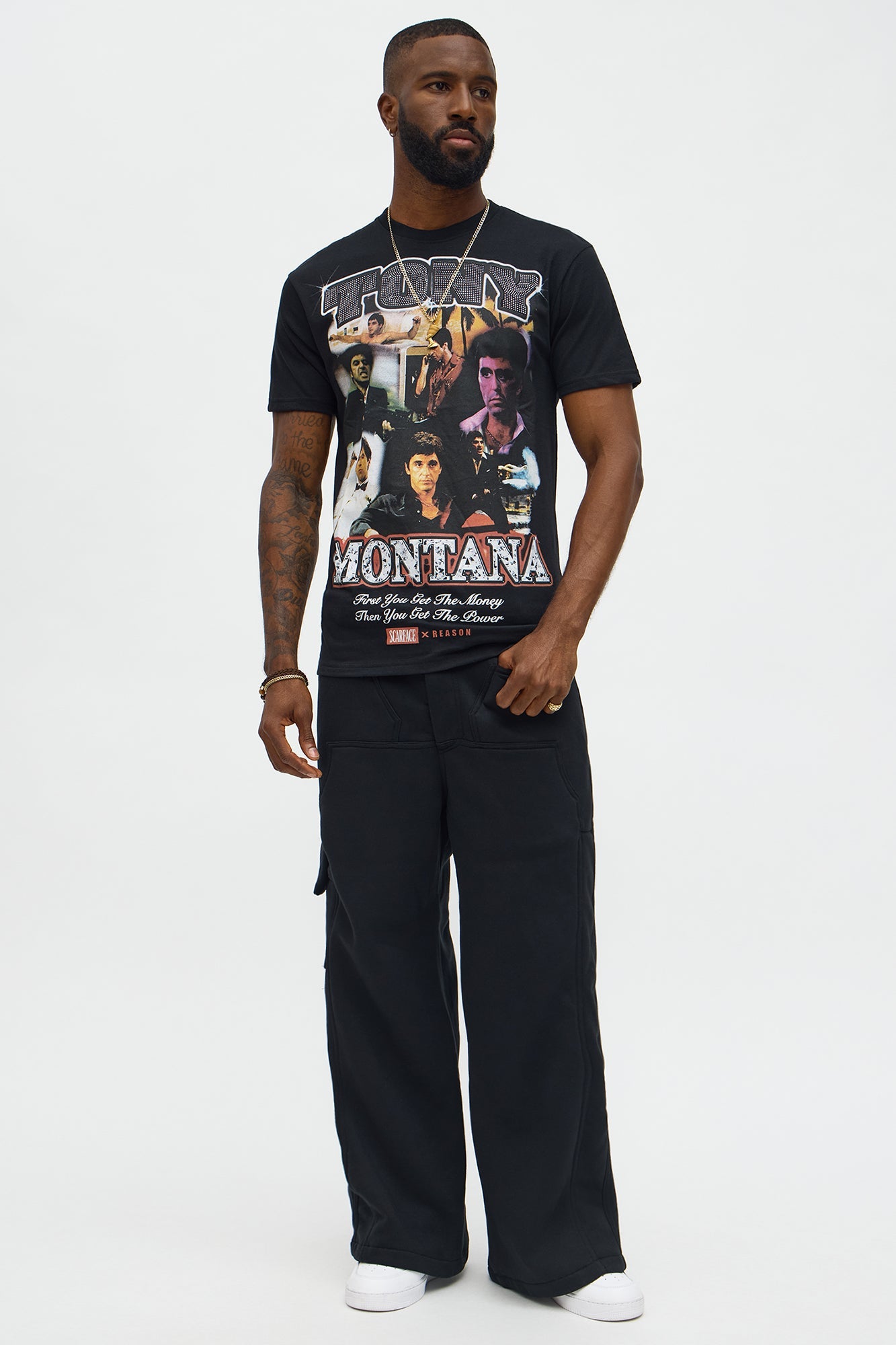 Scarface Rhinestone Short Sleeve Tee - Black