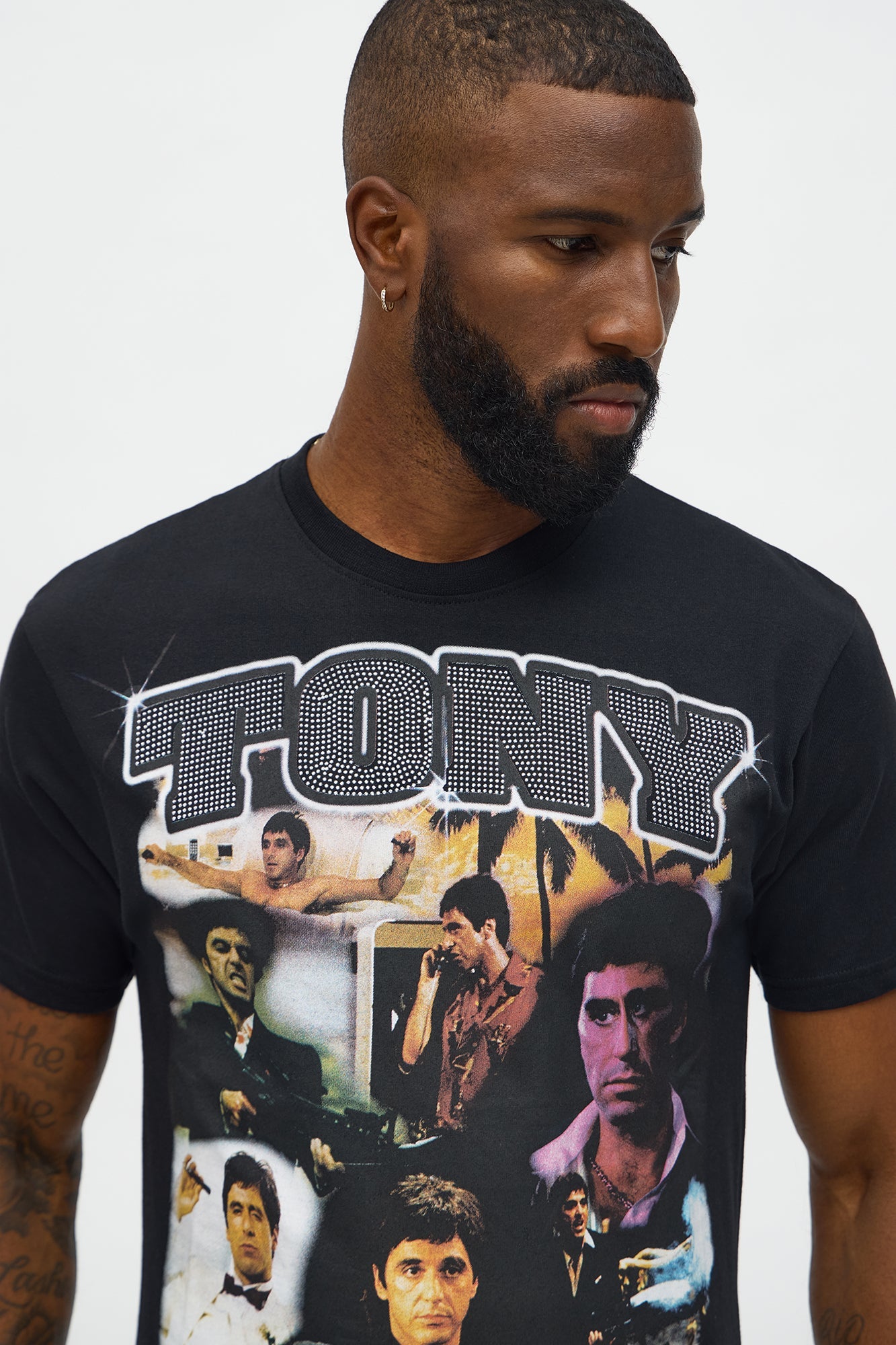 Scarface Rhinestone Short Sleeve Tee - Black
