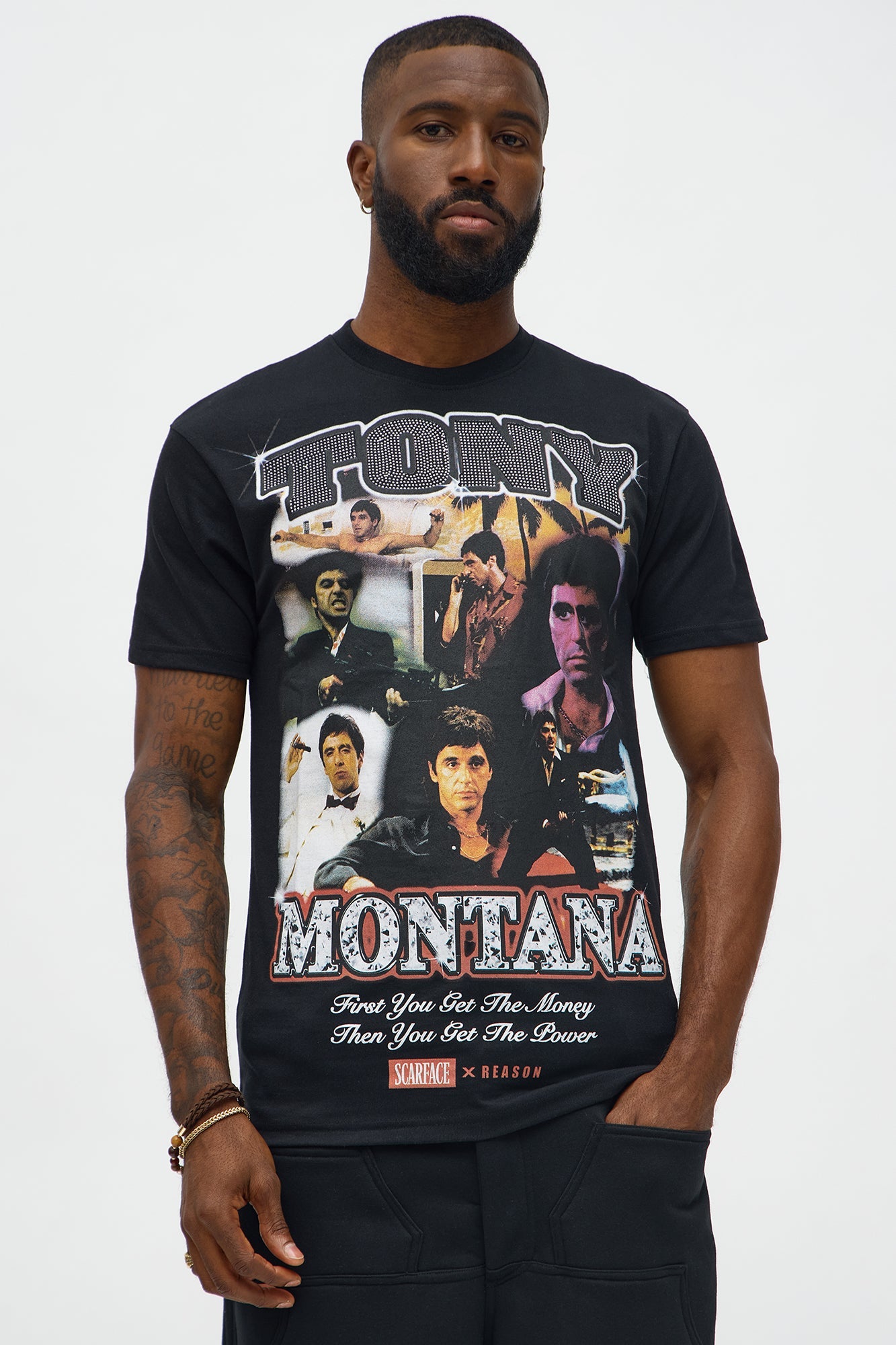 Scarface Rhinestone Short Sleeve Tee - Black