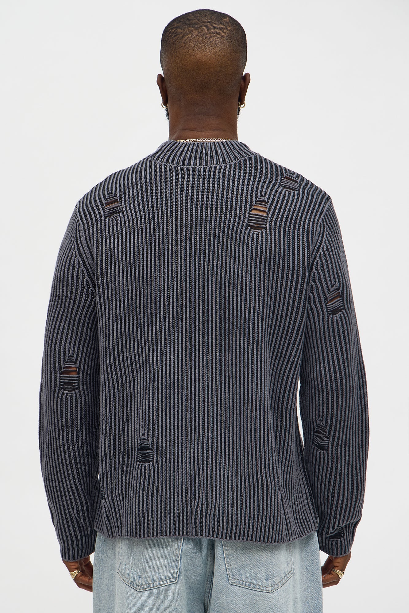 Cedarwood Distressed Mockneck Sweater - Black/combo