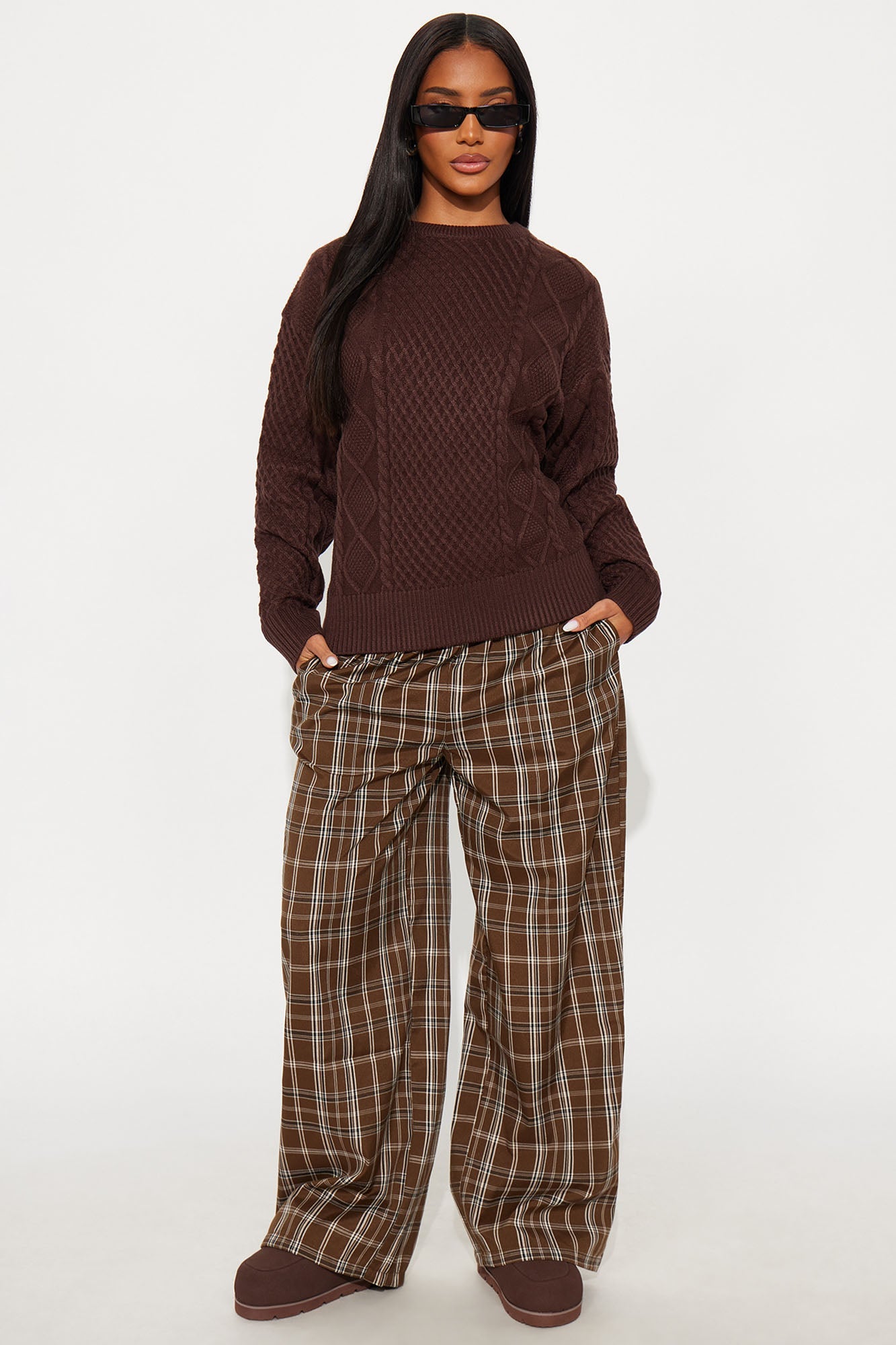 Azusa Cable Knit Sweater - Brown