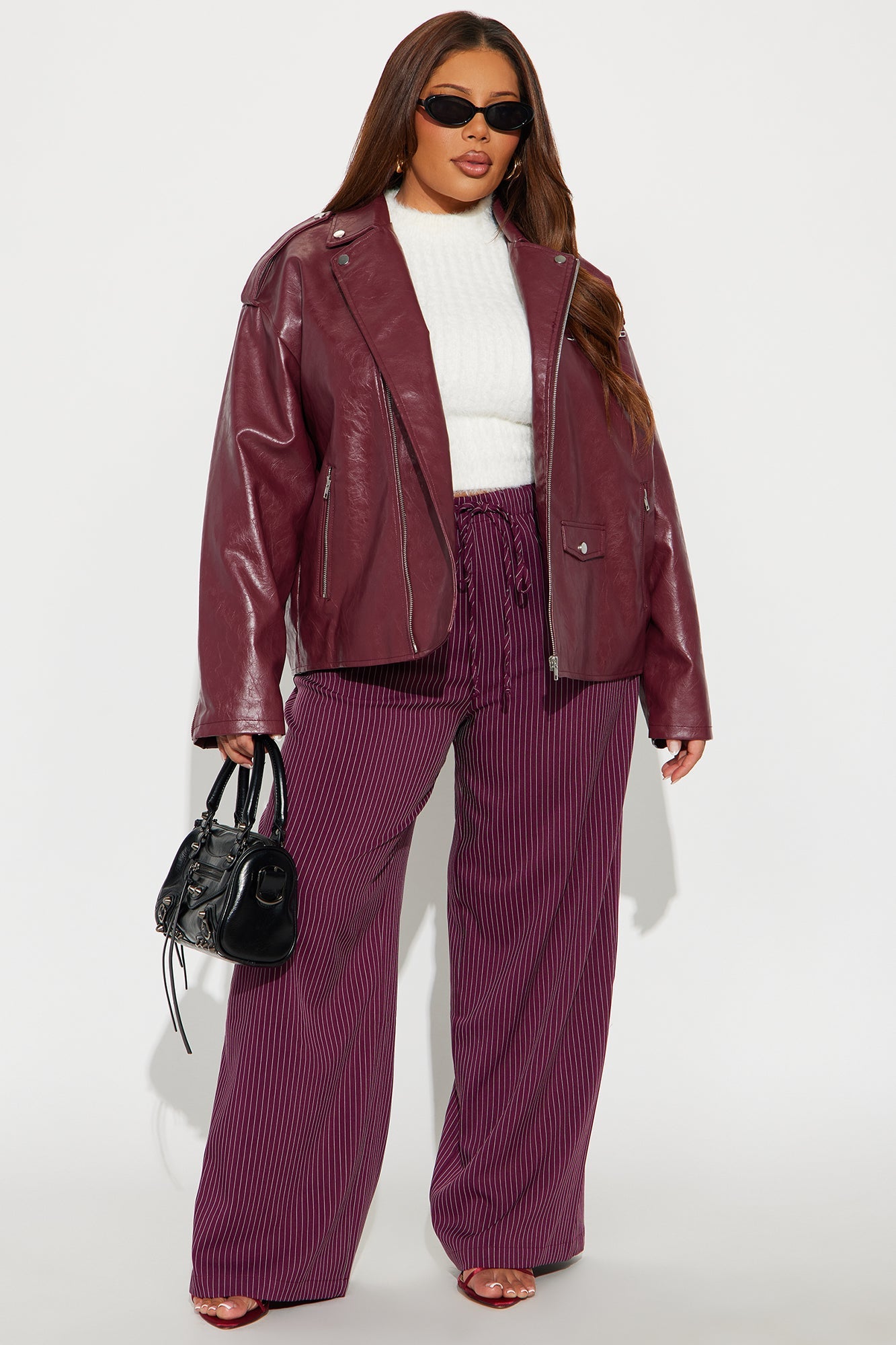 Higher Frequency Faux Leather Moto Jacket - Burgundy