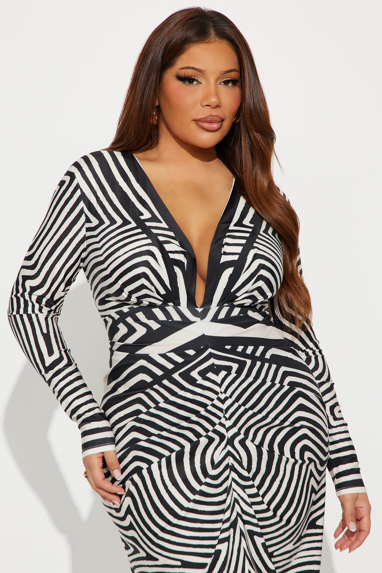 Janelle Long Sleeve Midi Dress - Black/White
