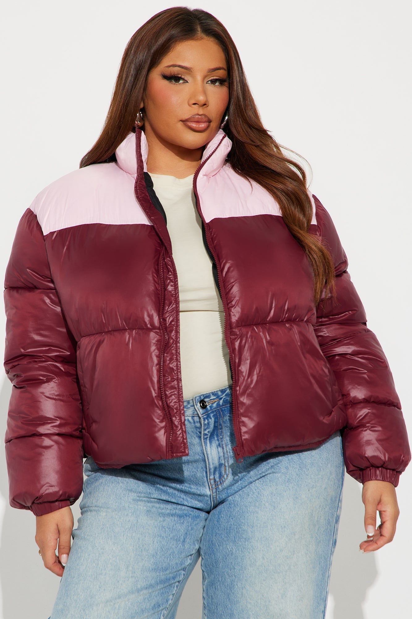 Raquel Puffer Jacket - Burgundy/combo
