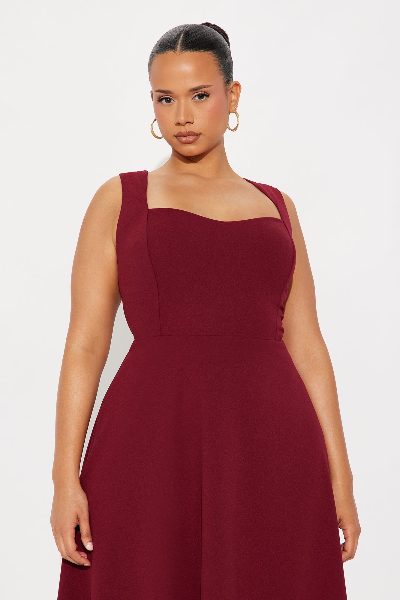 Amira Pleated A Line Midi Dress - Wine