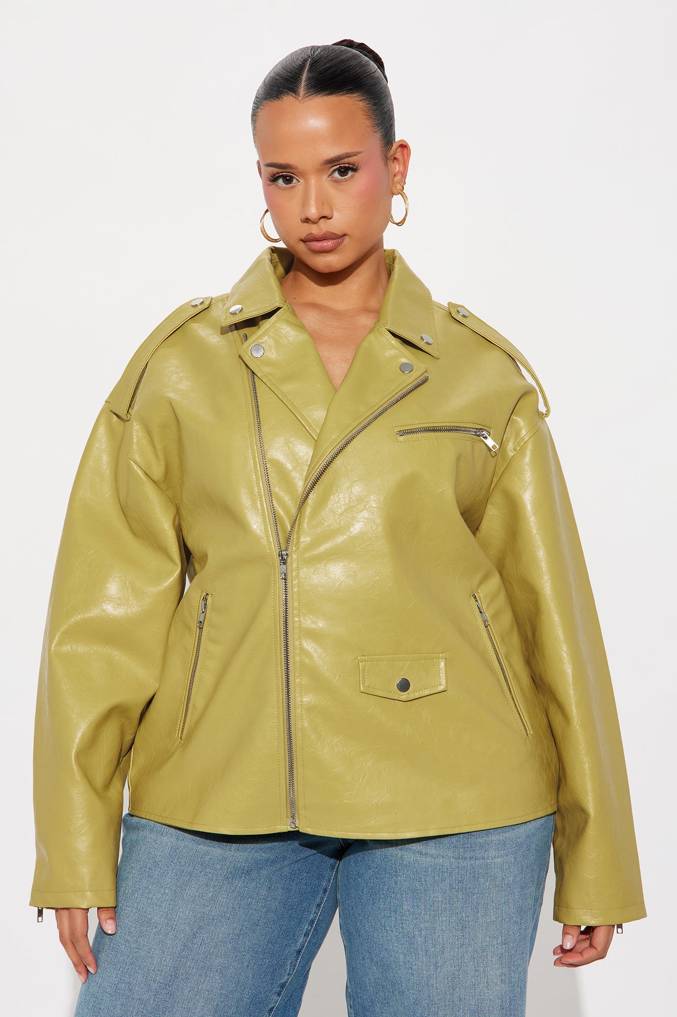 Higher Frequency Faux Leather Moto Jacket - Yellow