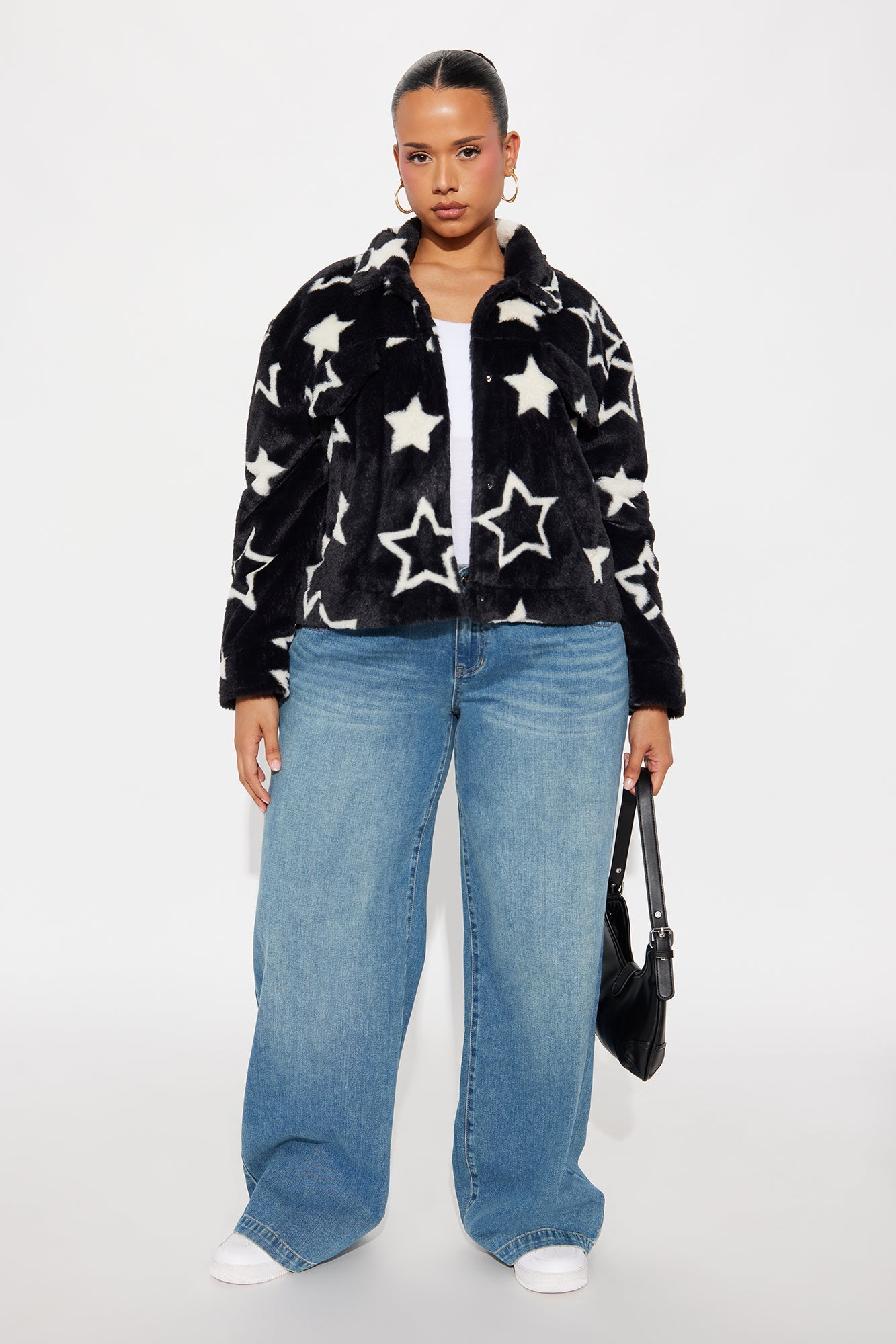 Stars Align Faux Fur Jacket - Black/combo