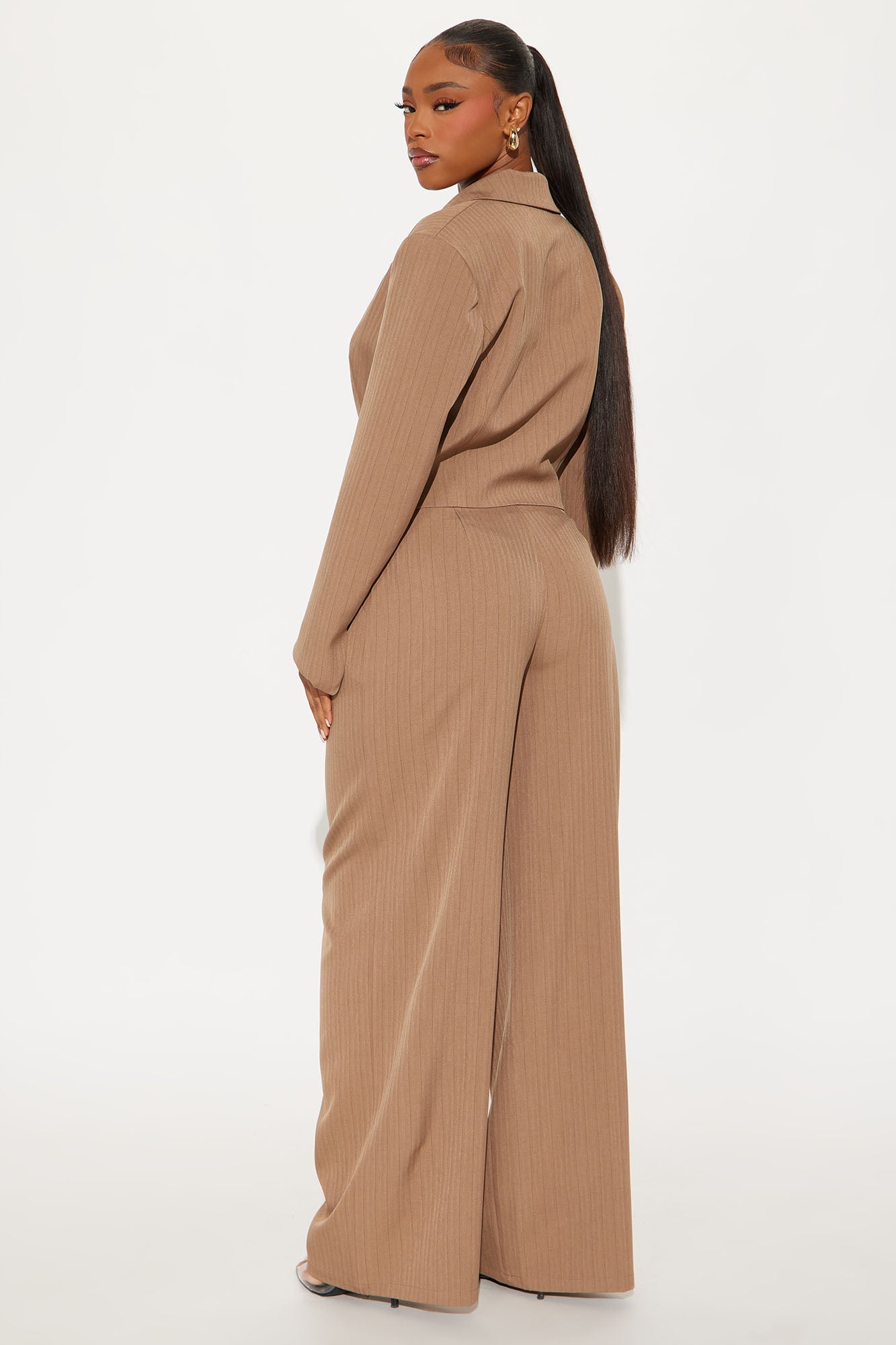 Becca Pinstripe Blazer Pant Set - Taupe
