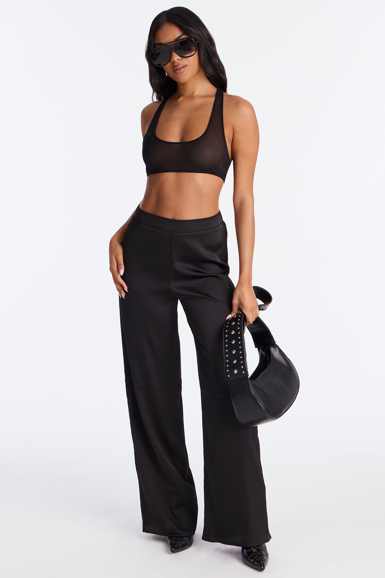 Claudia Satin Wide Leg Pant 32″ - Black