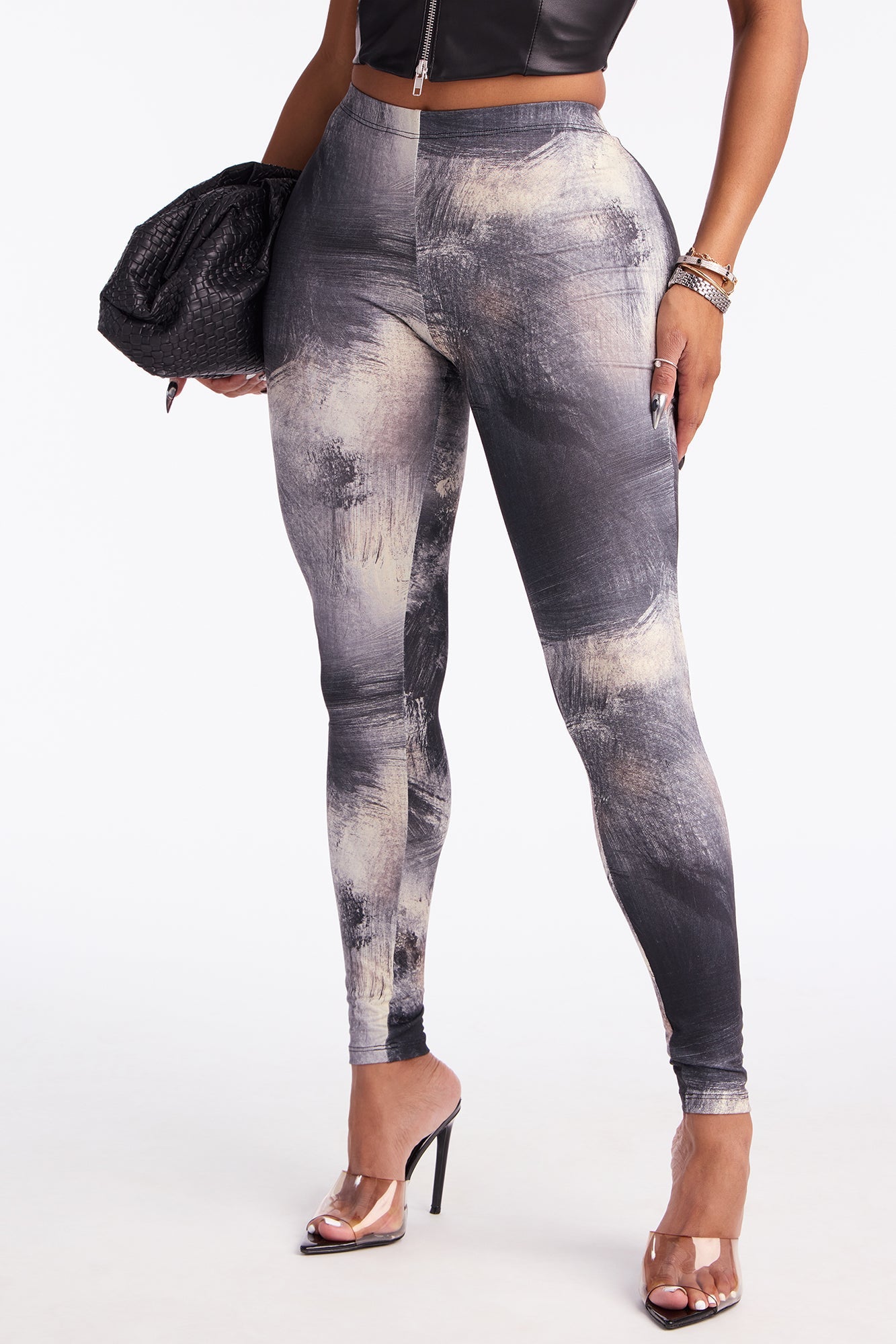 Smoke And Mirrors Mid Rise Abstract Legging - Grey/combo