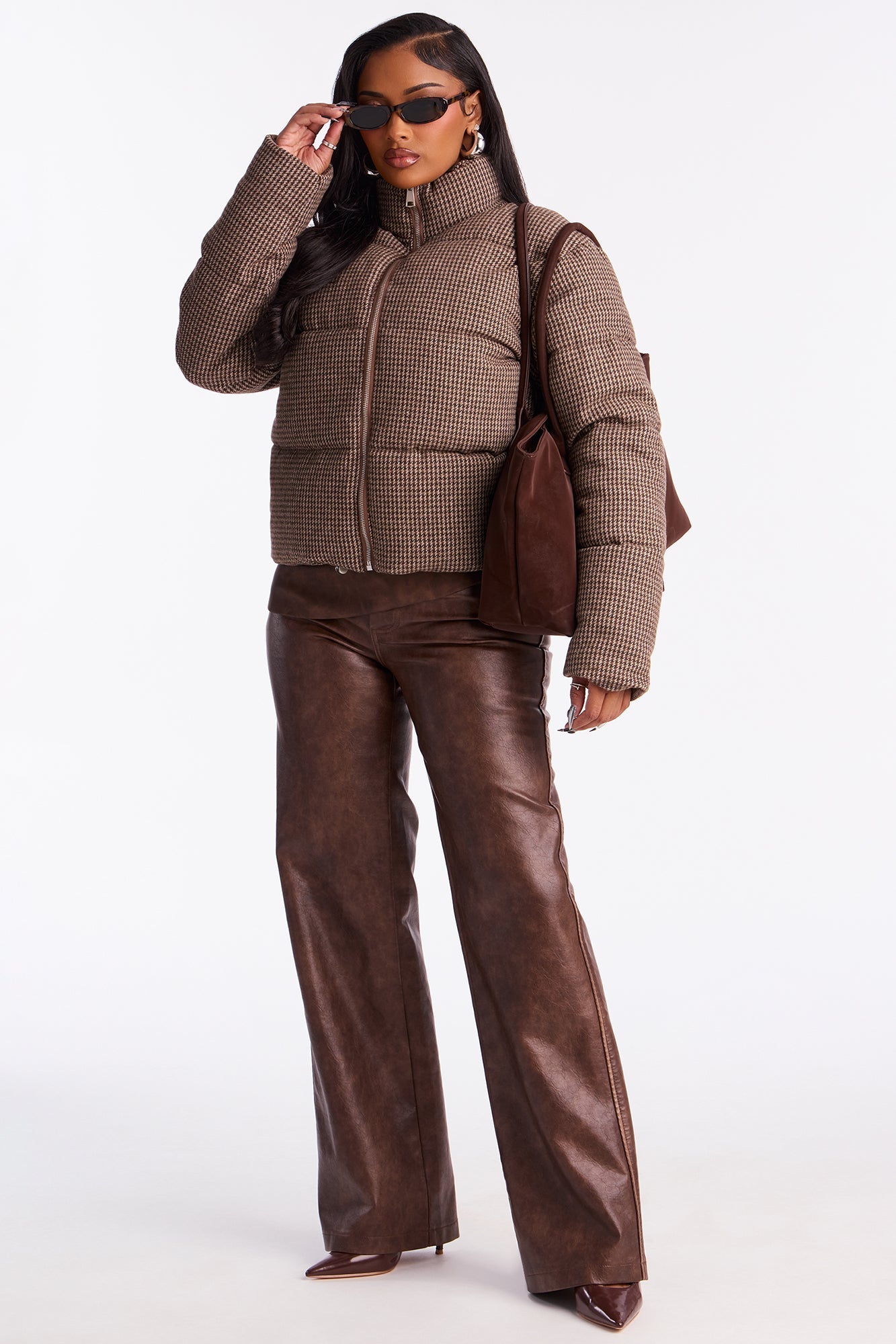 Brixley Glenn Plaid Puffer Jacket - Brown