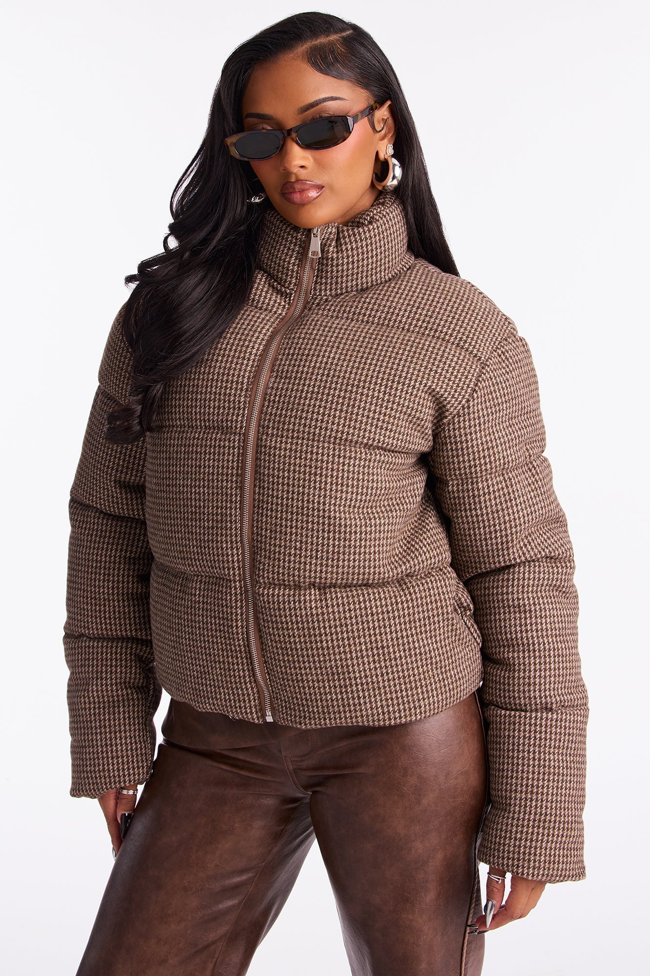 Brixley Glenn Plaid Puffer Jacket - Brown