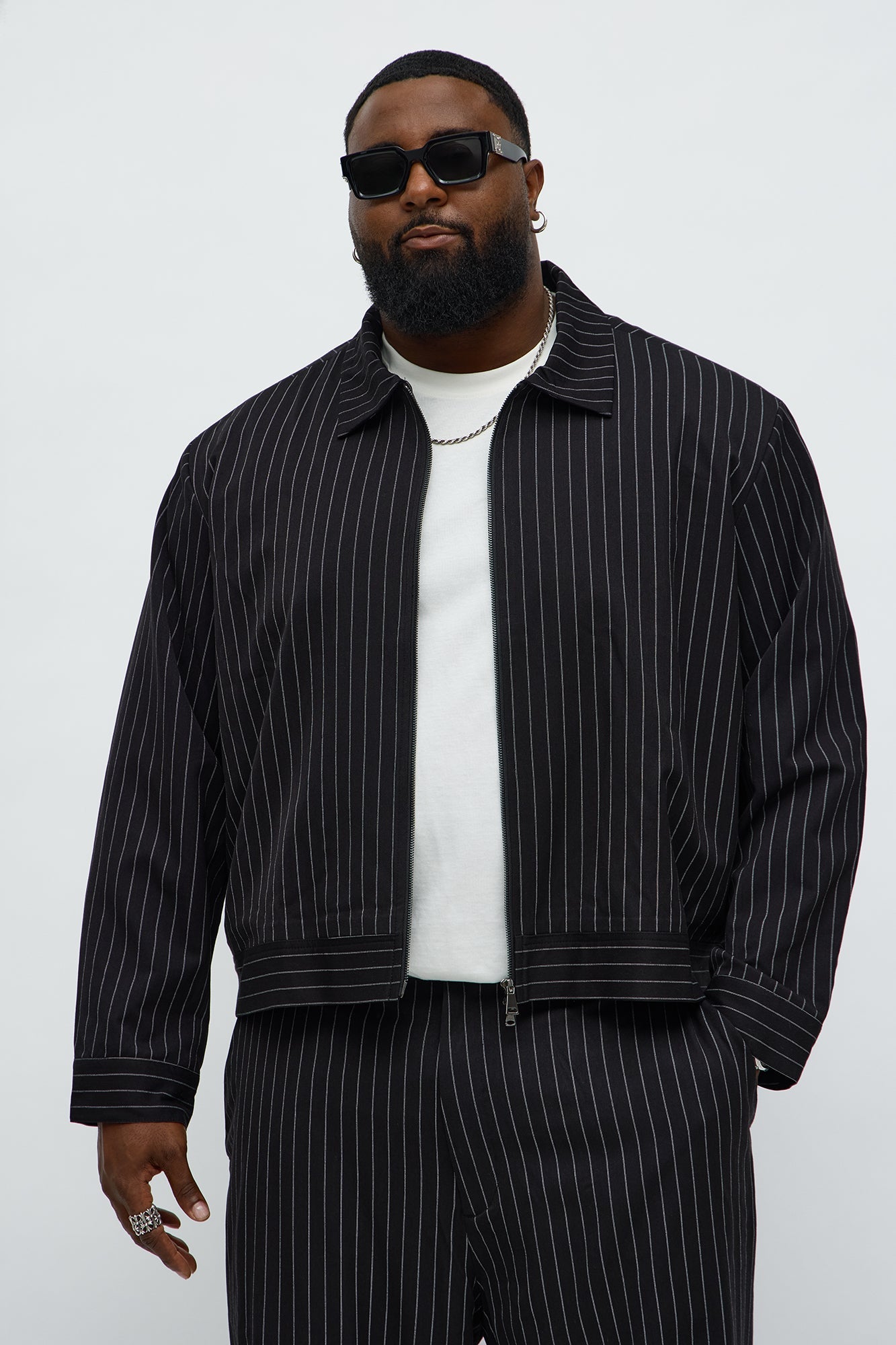 Straight Striped Jacket - Black