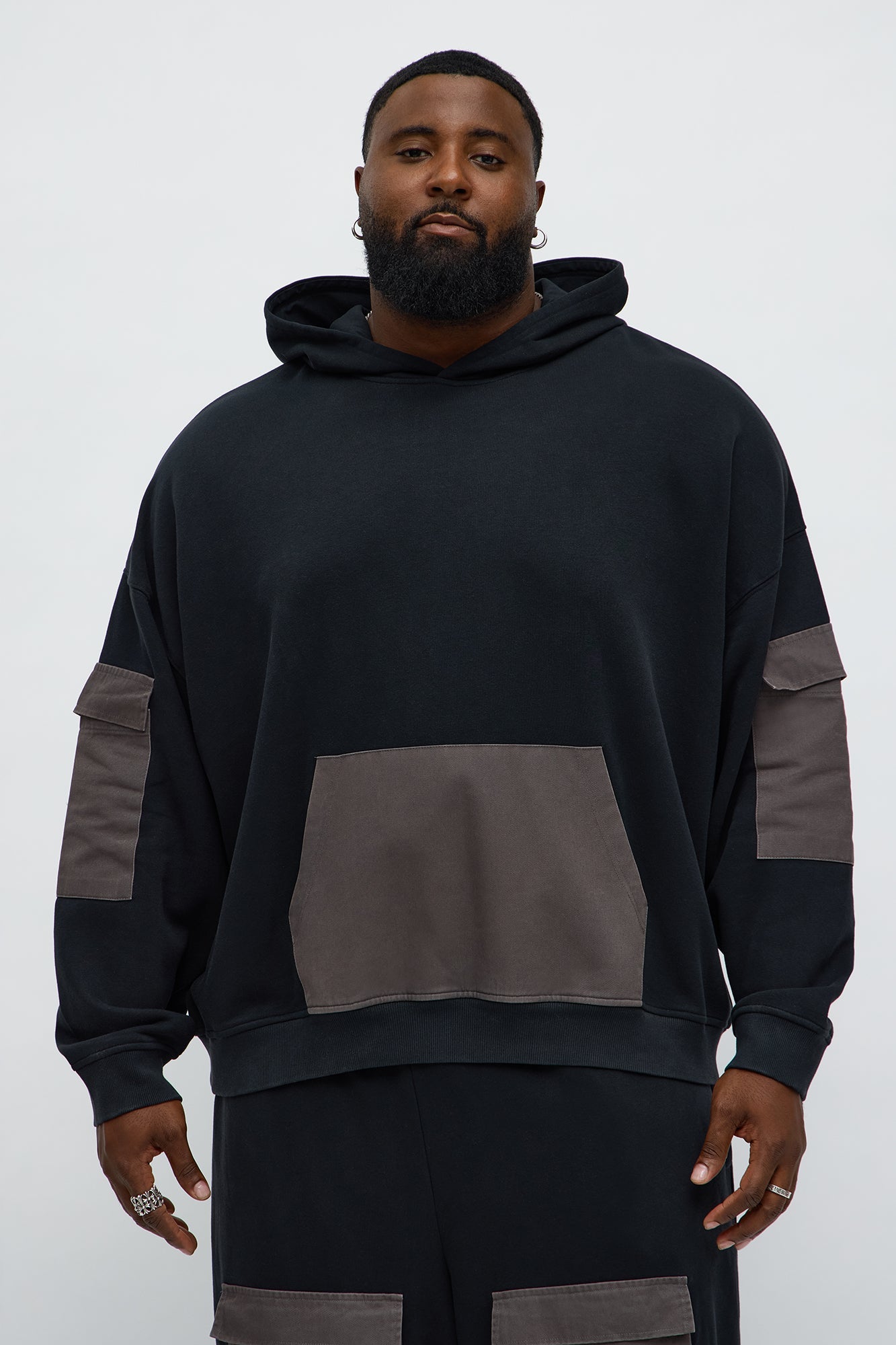 Oversized Twill Cargo Hoodie - Black/combo