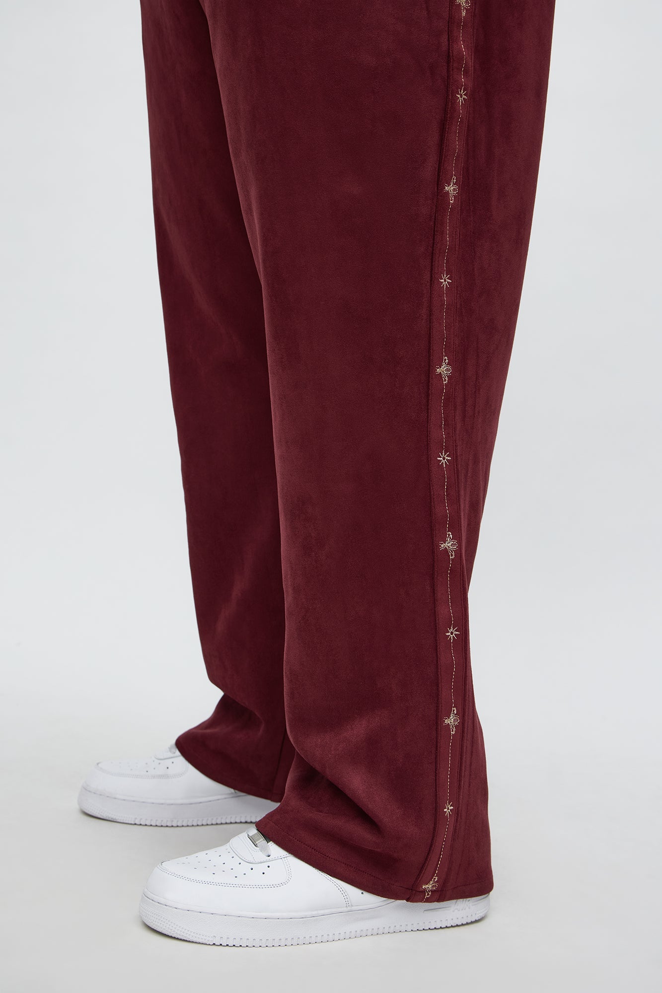 Straight Faux Velvet Buzzed Pant - Burgundy