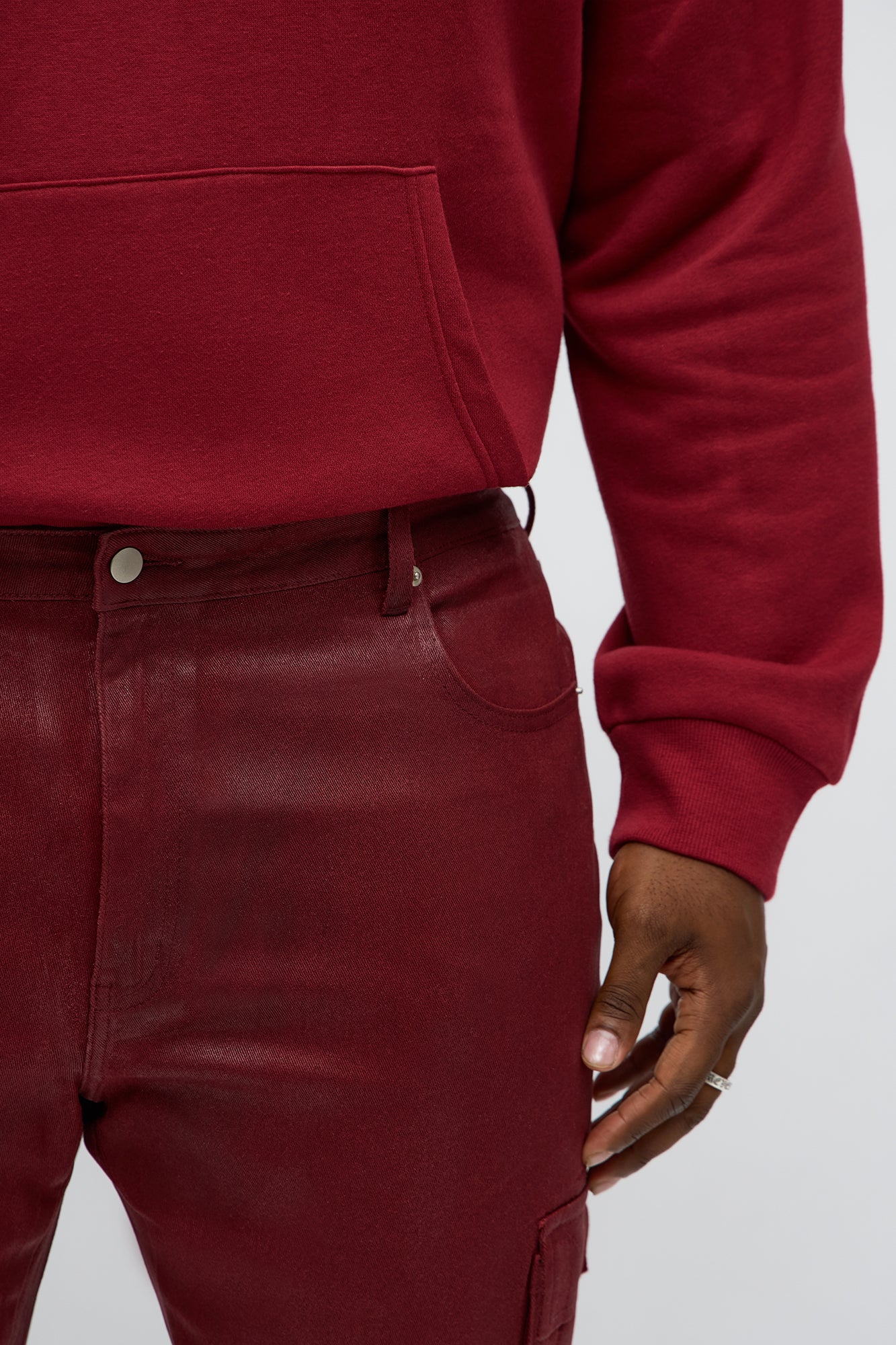 Skinny Down The Streets Waxed Cargo Jean - Burgundy
