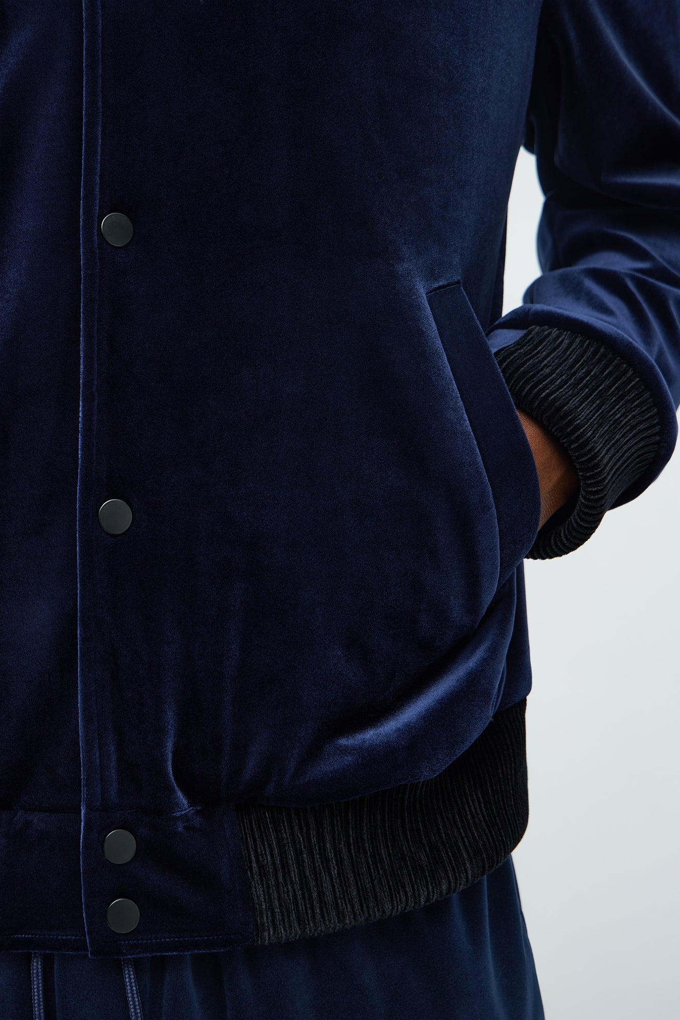 Elevated Velvet Bomber Jacket - Navy