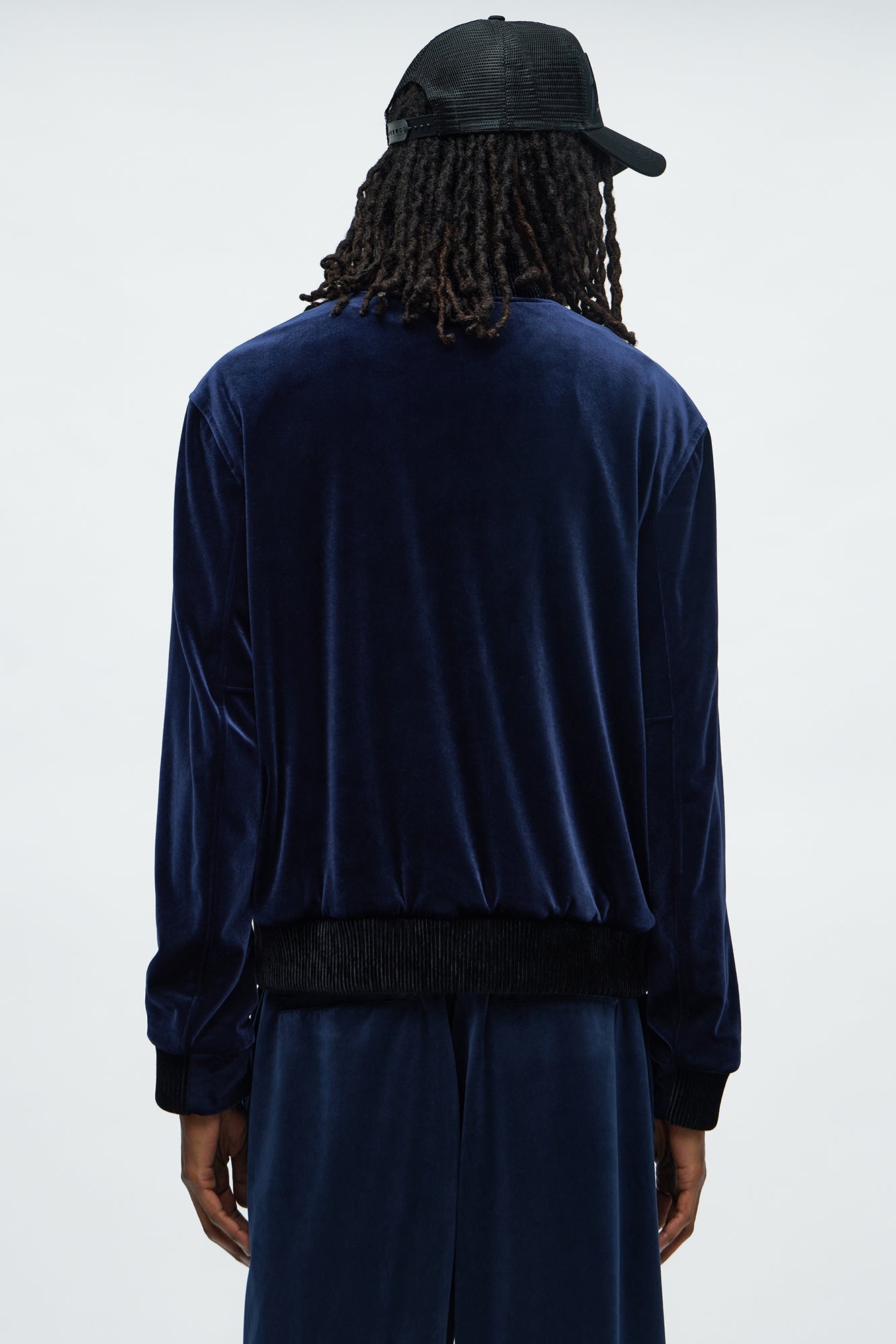 Elevated Velvet Bomber Jacket - Navy