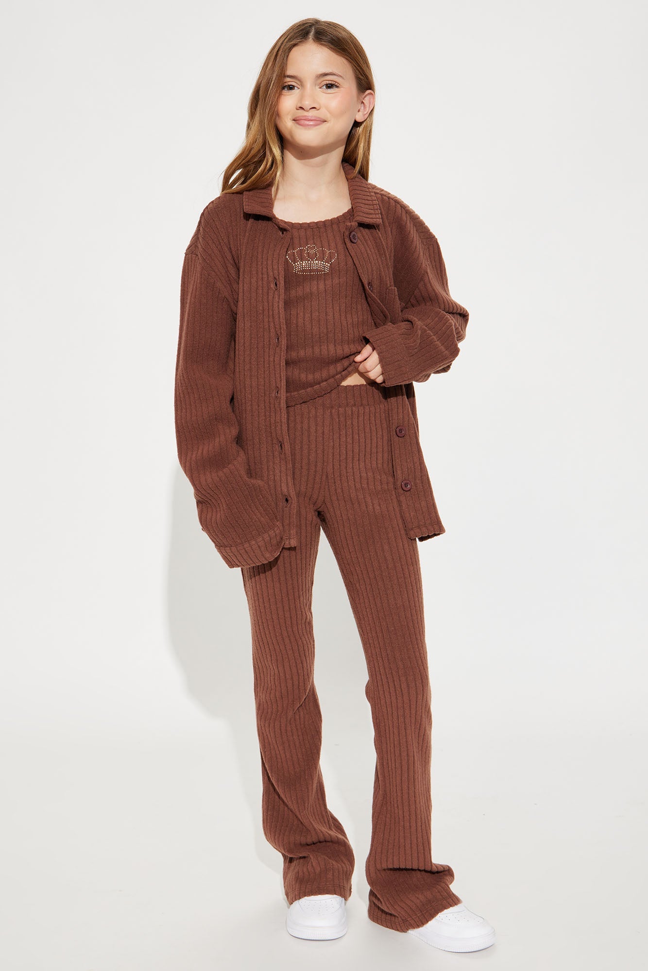 Mini Shut Down The Block Shacket Pant Set - Chestnut