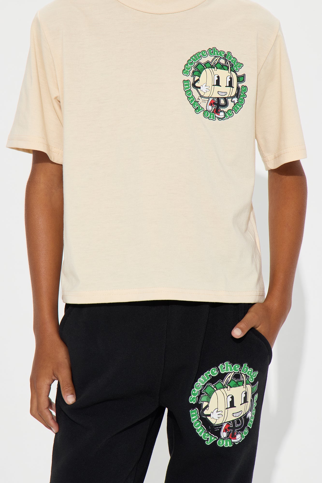 Mini Secure The Bag Front/Back T-Shirt And Pant Set - Sand/combo