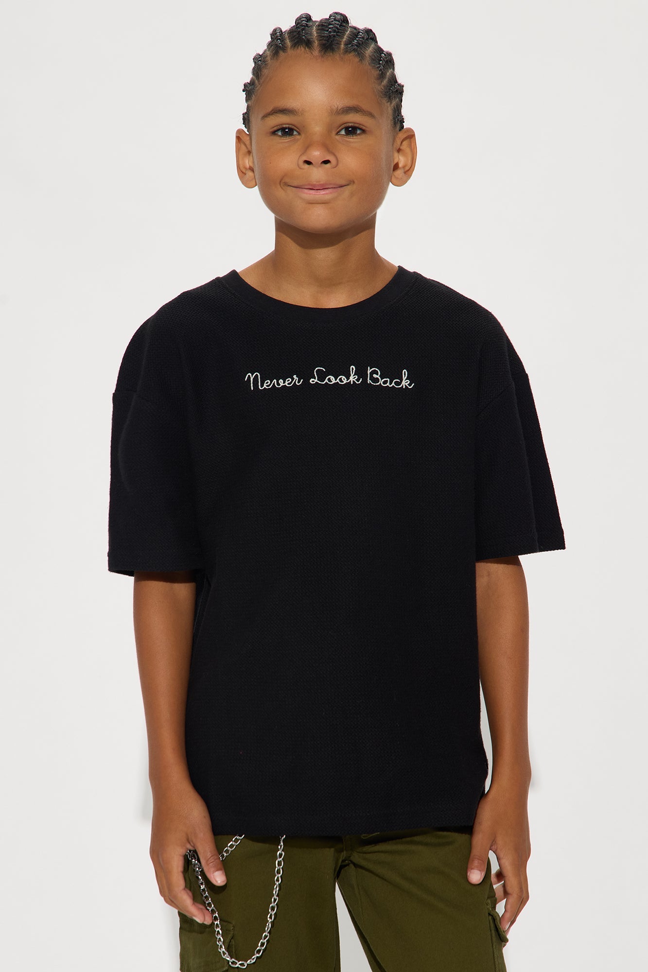Mini Never Look Back Jacquard Short Sleeve Tee - Black